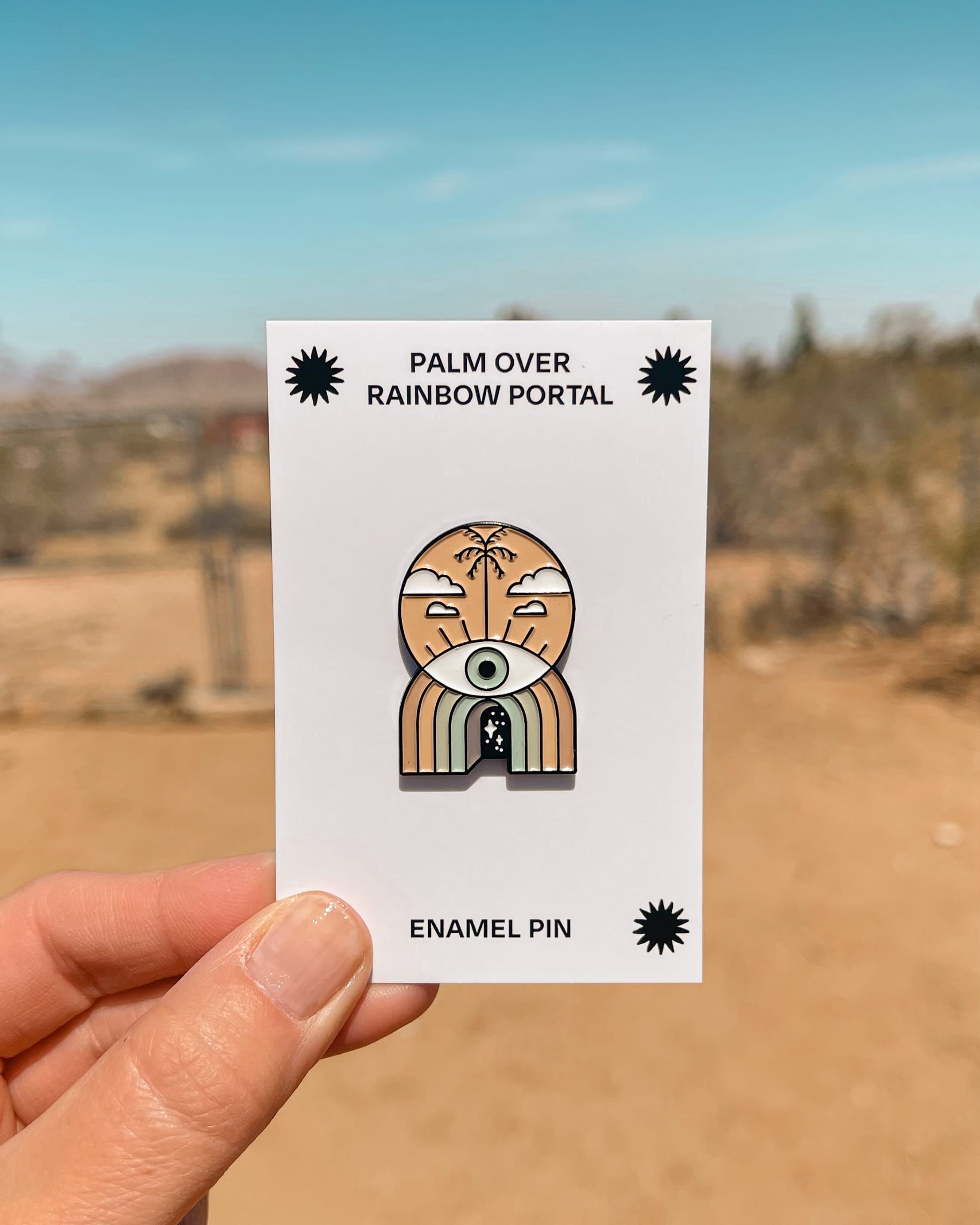 Amber Morgan Palm over Rainbow Portal Enamel Pin available in Joshua Tree at JT Trading Post