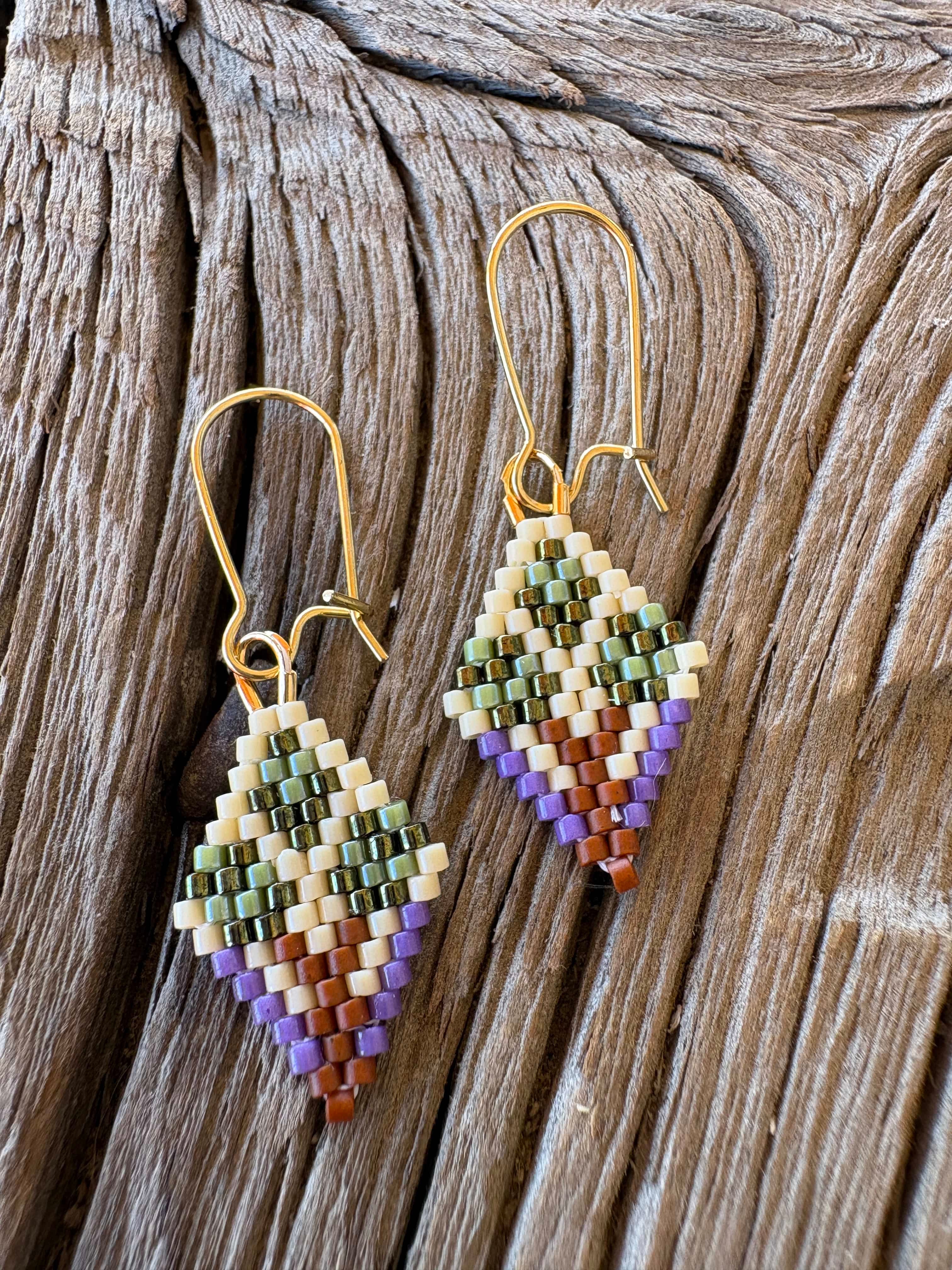 Calinnessee Designs Joshua Tree Beaded Earrings | XS Caramel Lavender available in Joshua Tree at JT Trading Post