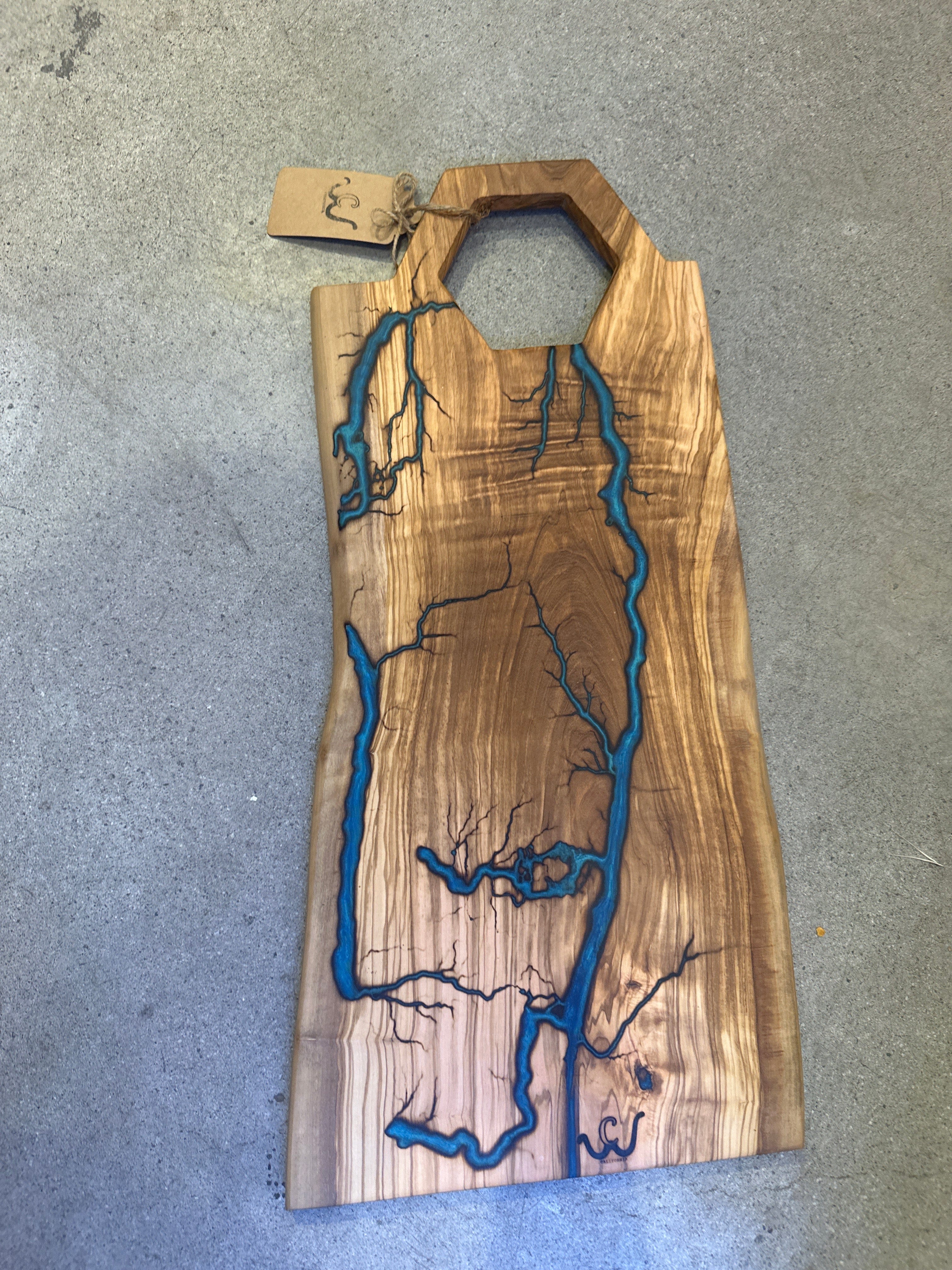 Cliffies Woodworking Walnut board With Hexagon Handle Ocean Blue available in Joshua Tree at JT Trading Post
