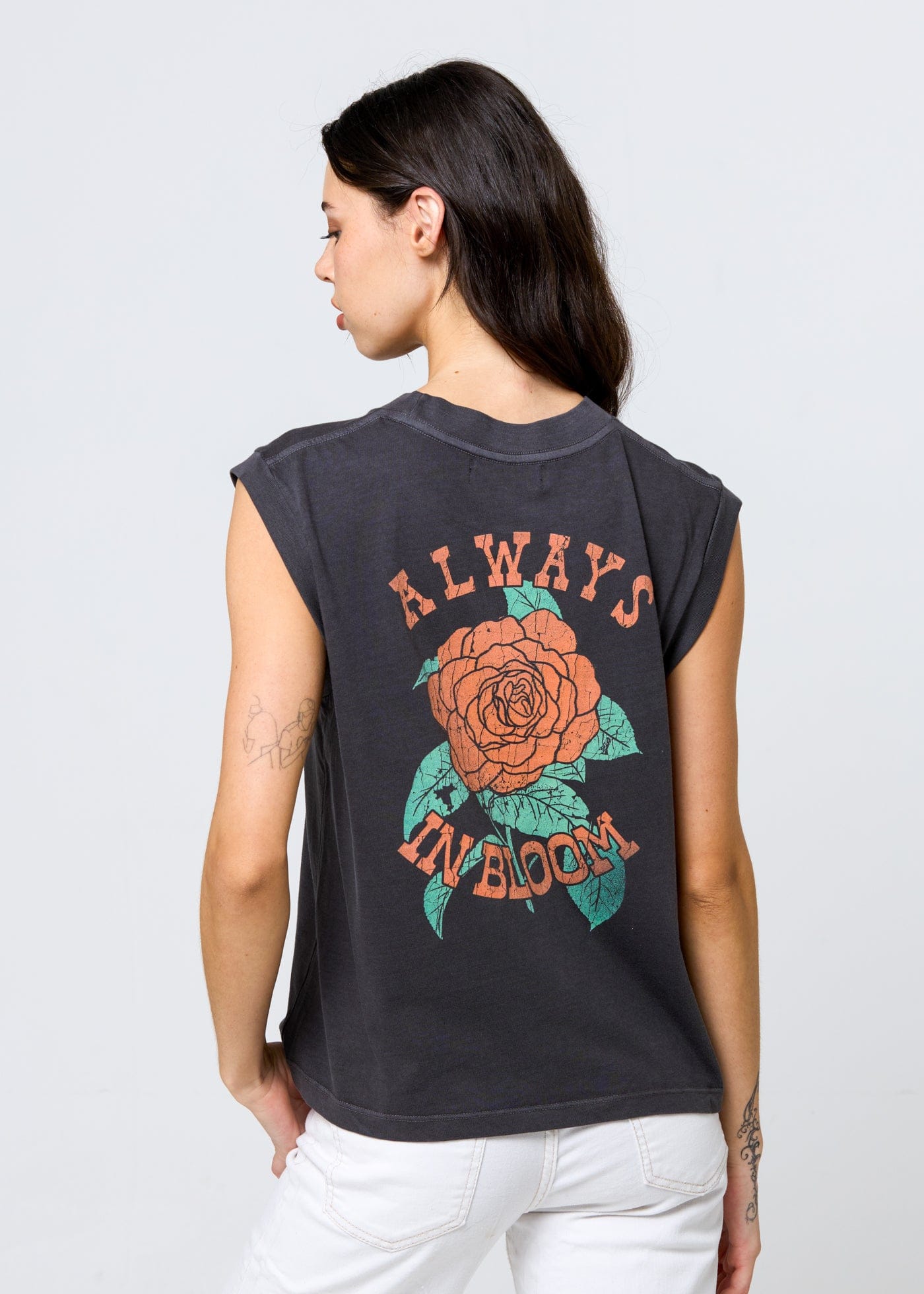 Girl Dangerous Always in Bloom Rose Vintage Black Moto Tee available in Joshua Tree at JT Trading Post