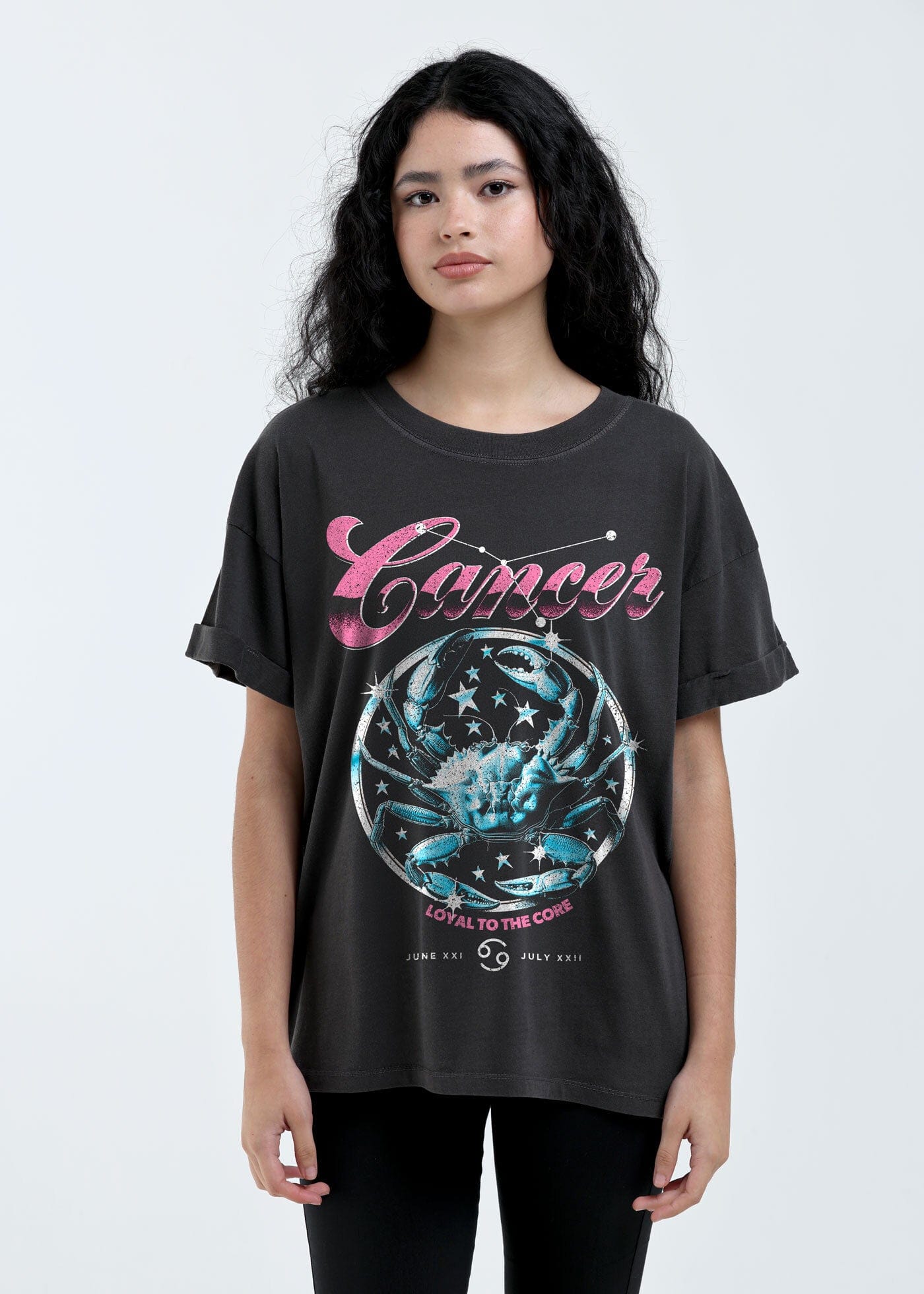 Girl-Dangerous Cancer Zodiac Reunion Tour Vintage Black Boyfriend Tee available in Joshua Tree at JT Trading Post