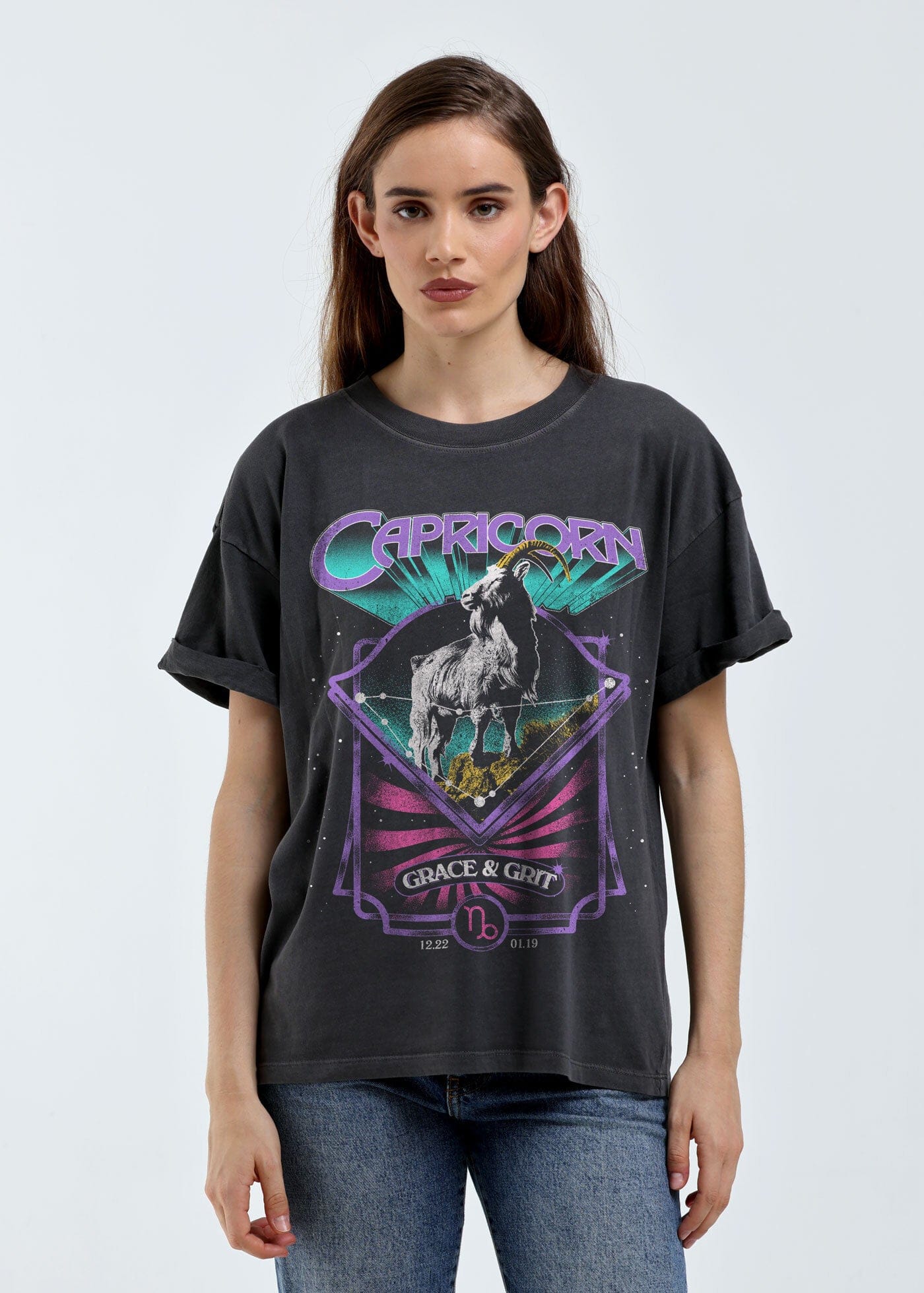 Girl-Dangerous Capricorn Zodiac Reunion Tour Vintage Black Boyfriend Tee available in Joshua Tree at JT Trading Post