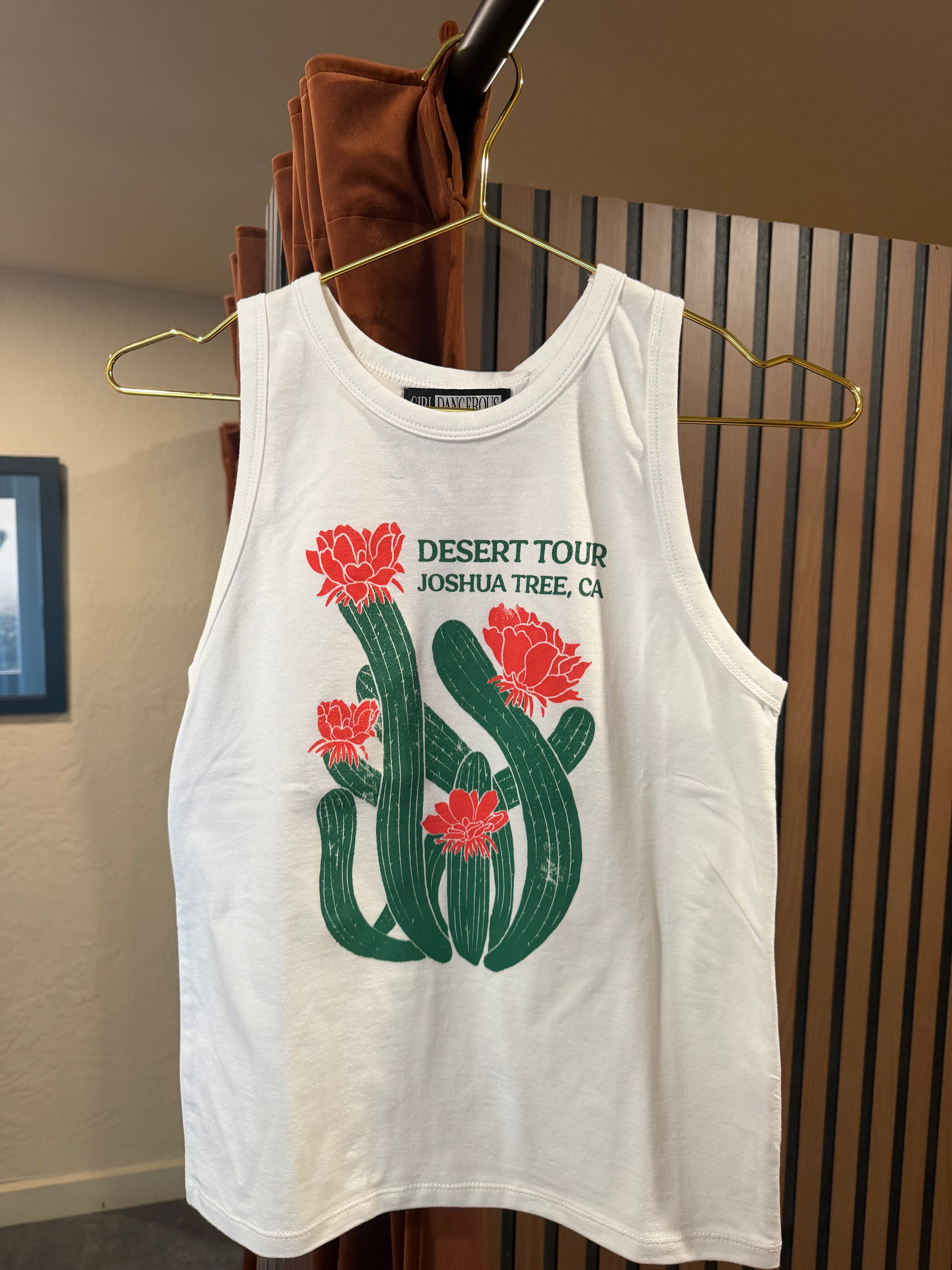 Girl-Dangerous Desert Tour White High Neck Tank available in Joshua Tree at JT Trading Post