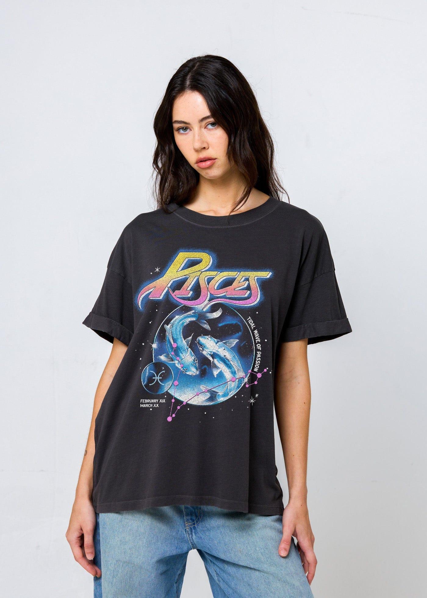 Girl-Dangerous Pisces Reunion Tour Vintage Black Boyfriend Tee available in Joshua Tree at JT Trading Post