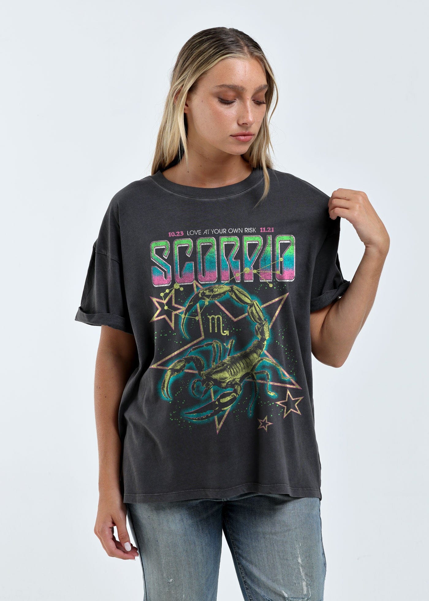 Girl-Dangerous Scorpio Zodiac Reunion Tour Vintage Black Boyfriend Tee available in Joshua Tree at JT Trading Post