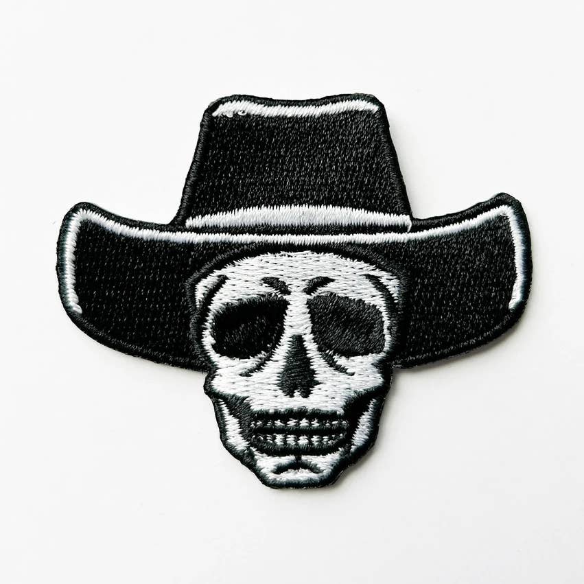 JTTP Products Cowboy Skull Iron On Patch available in Joshua Tree at JT Trading Post