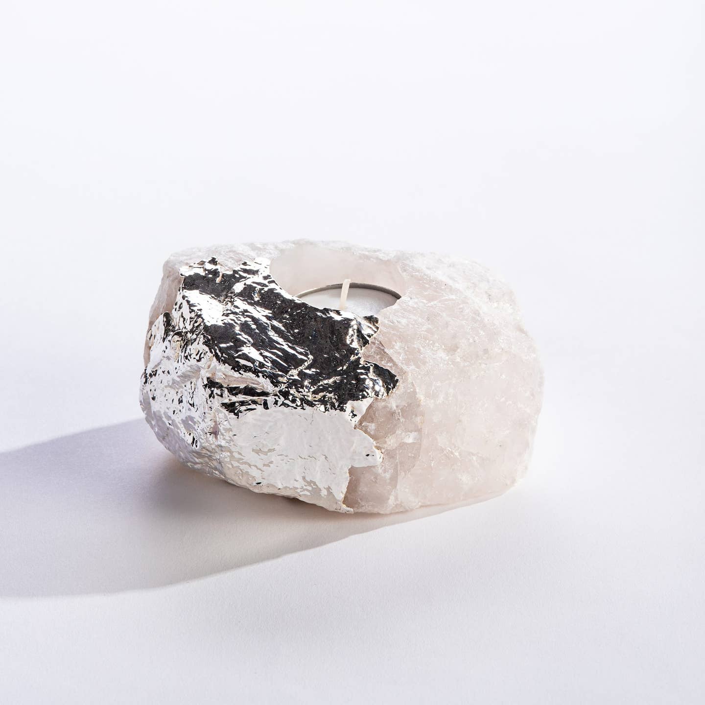 JTTP Products Quartz Tea Light Holder with Silver Plating available in Joshua Tree at JT Trading Post
