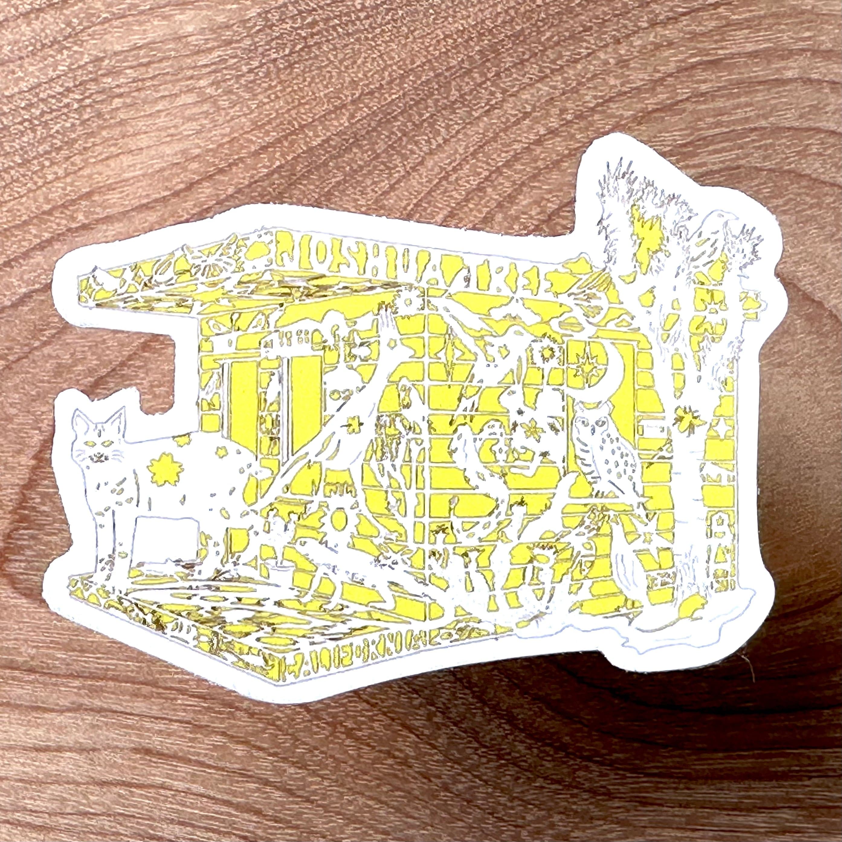 kreaturetown 2.5 Mini Sticker: "Homestead" (Yellow Cabin) available in Joshua Tree at JT Trading Post