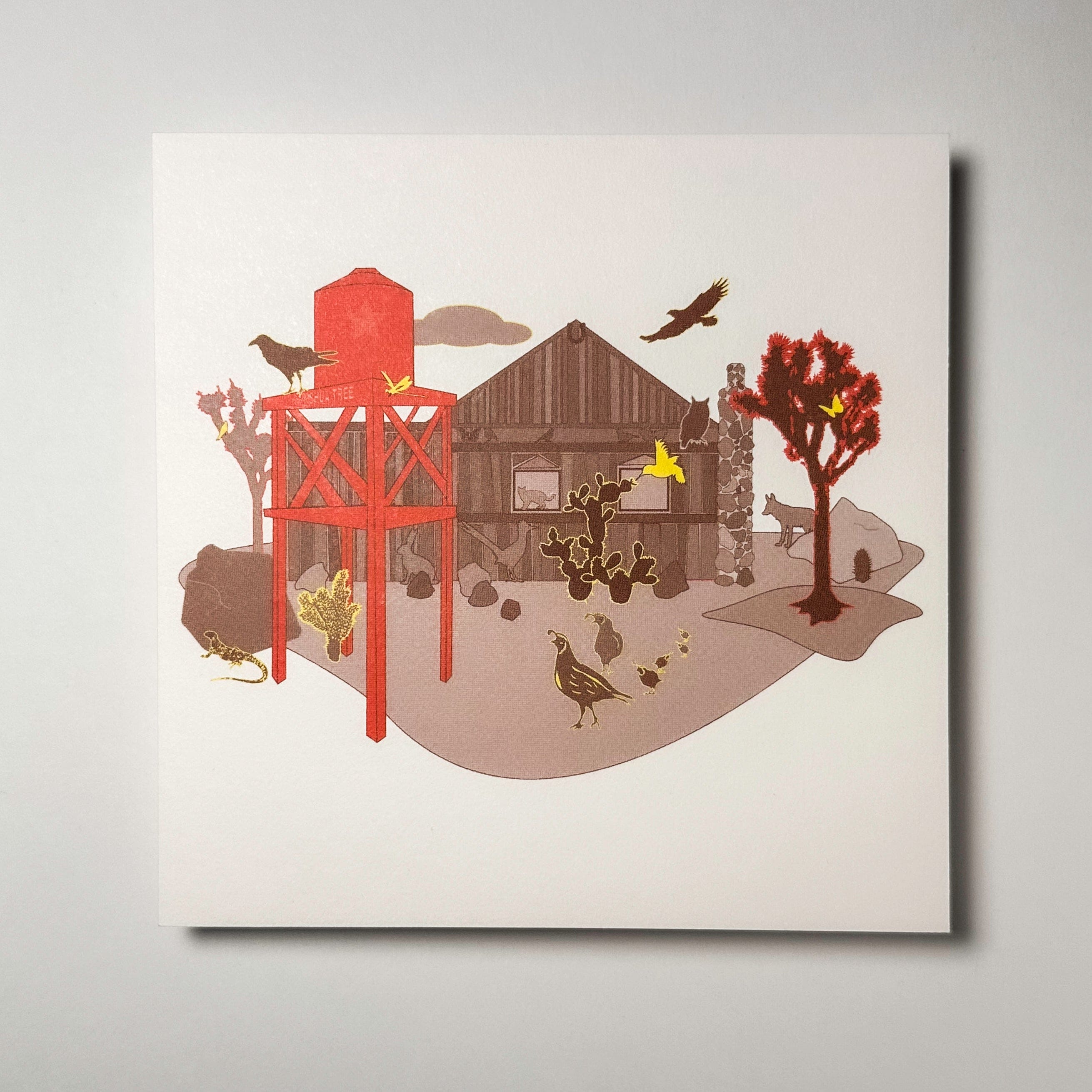 kreaturetown Postcard: "Desert Ranch" (Red Water Tower) available in Joshua Tree at JT Trading Post