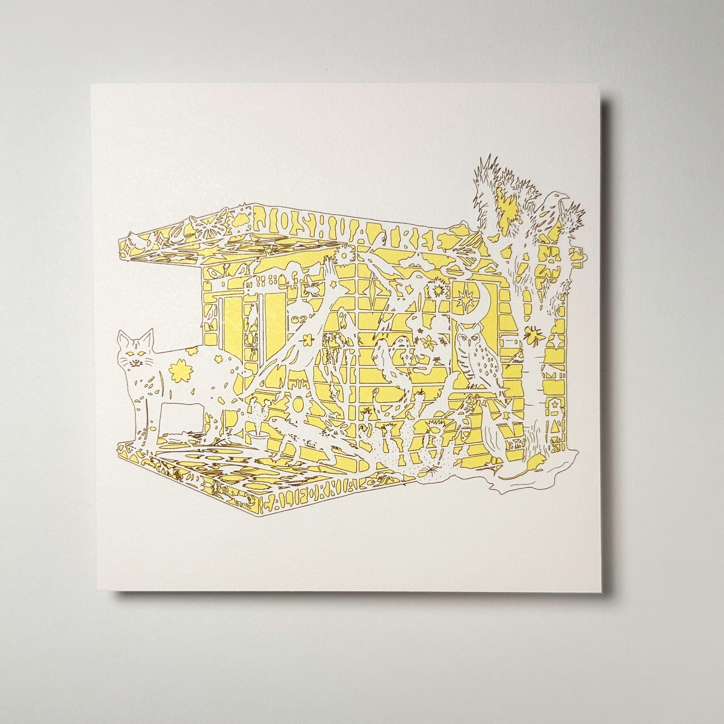 kreaturetown Postcard: "Homestead" (Yellow Cabin) available in Joshua Tree at JT Trading Post