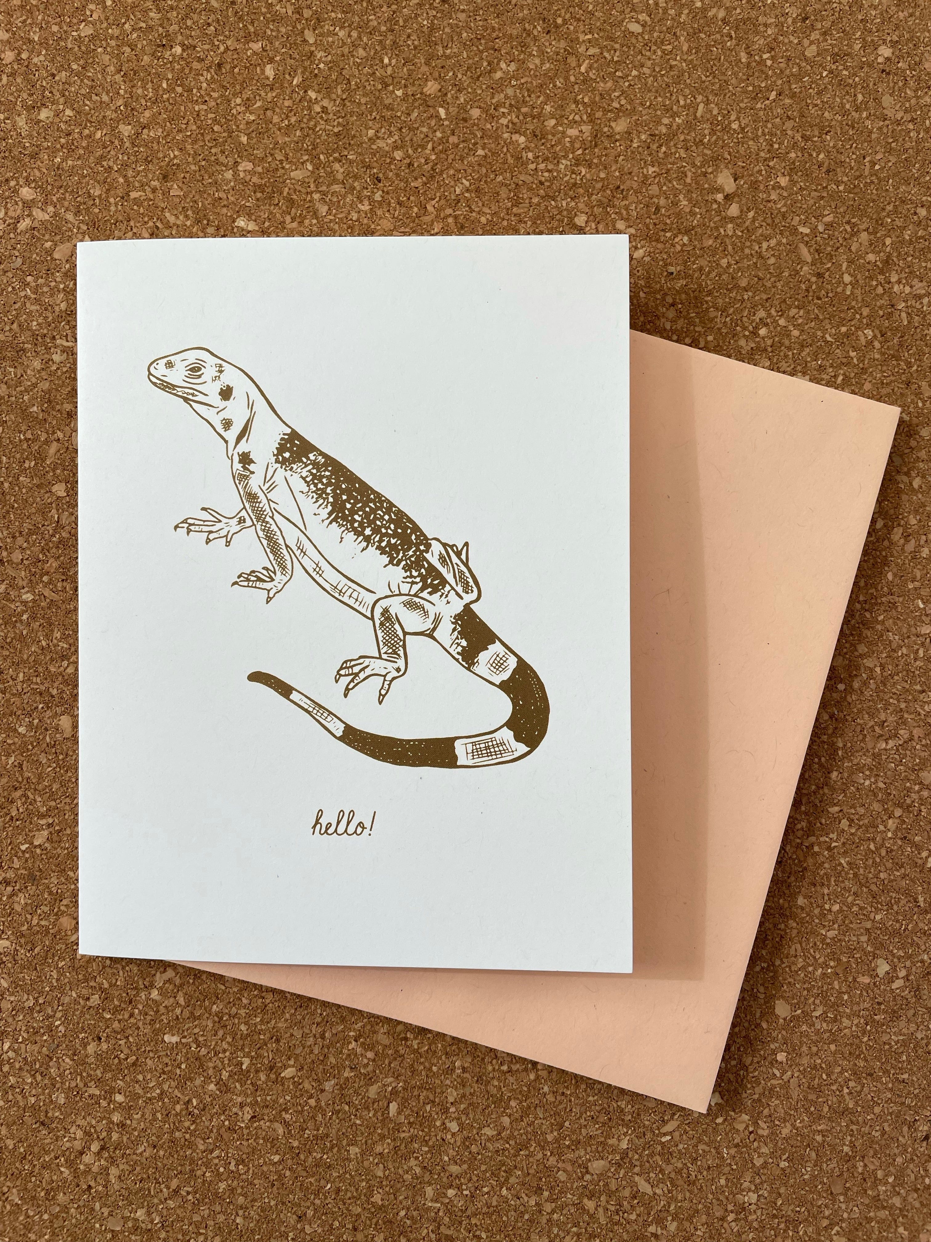 Opal Atlas Chuckwalla Greeting Card - hello! available in Joshua Tree at JT Trading Post