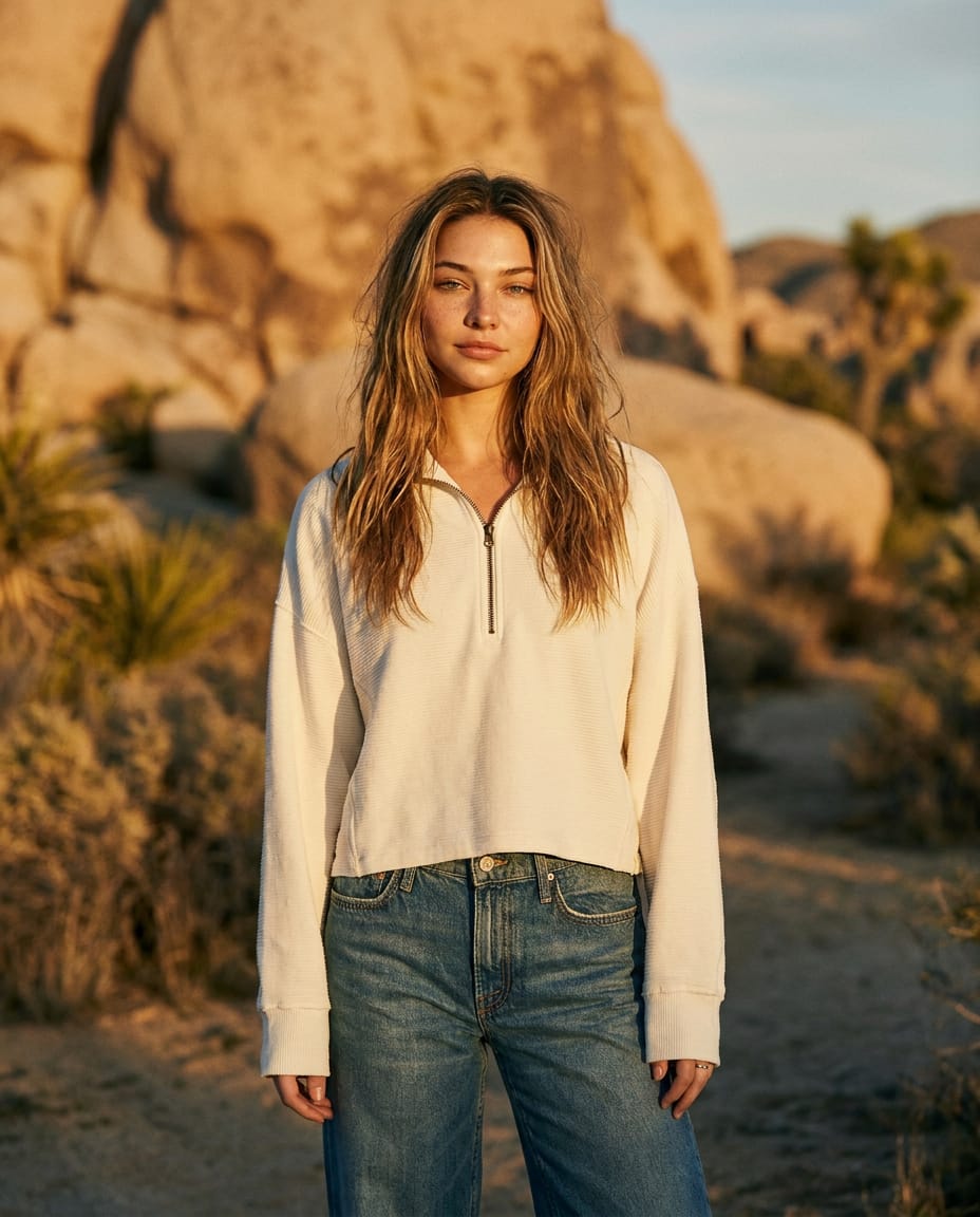 Free People Sweatshirts Clean Ivory / XS We The Free Celeste Quarter Zip