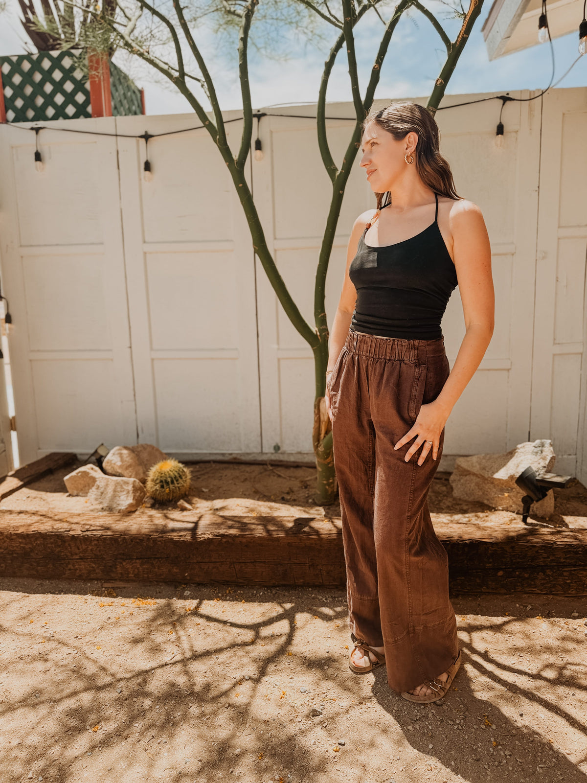 Free People Pants Day's End Linen Pull-On Pants | Expresso