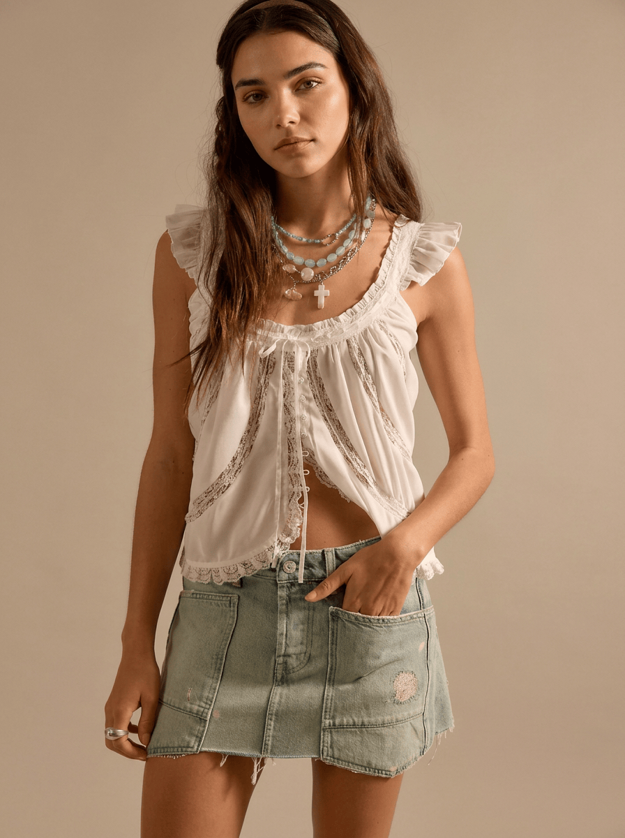 Roaming Travelers Dolly Denim Mini Skirt available in Joshua Tree at JT Trading Post