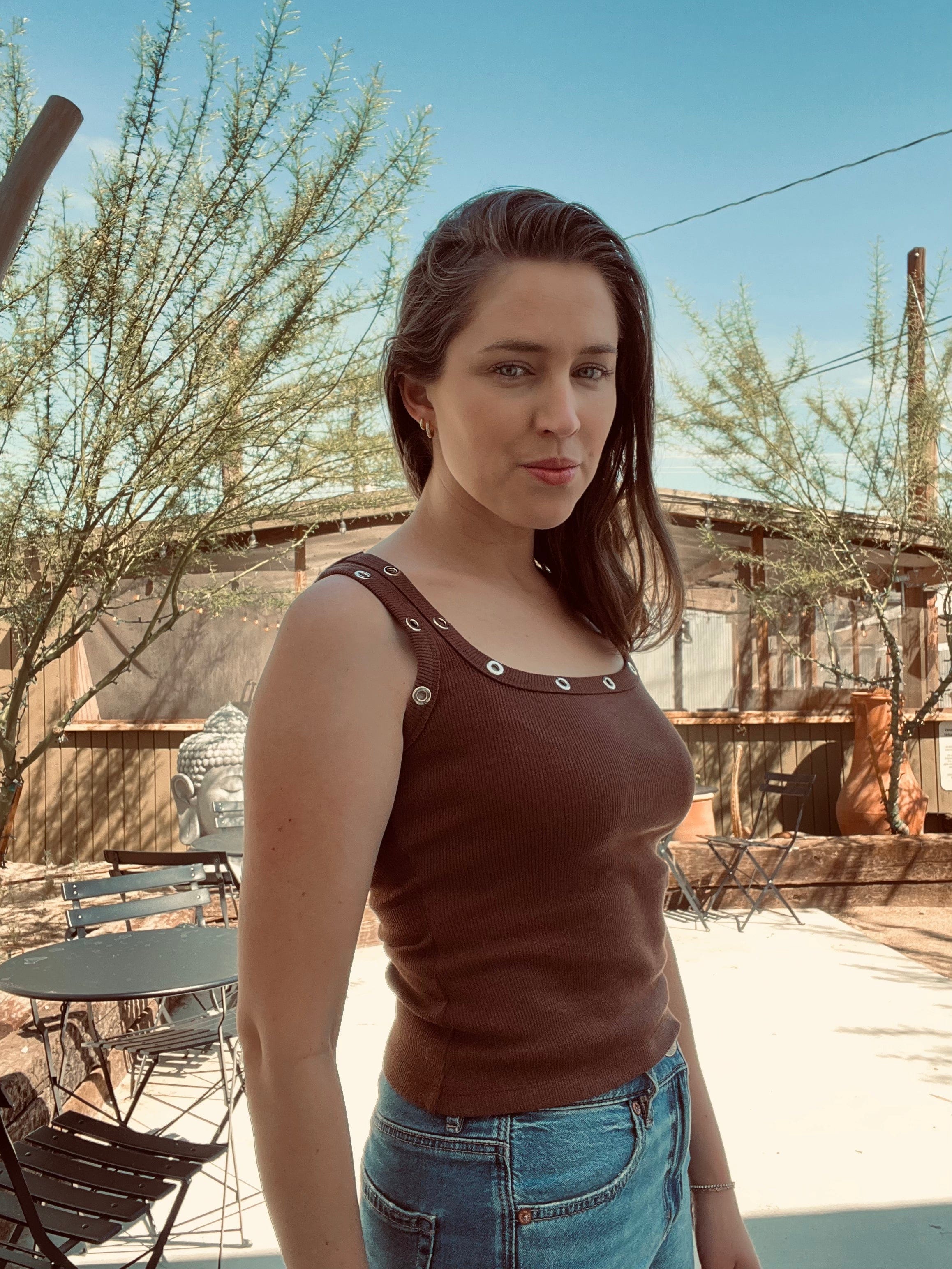 Roaming Travelers Everyday Ribbed Grommet Tank | Brown available in Joshua Tree at JT Trading Post