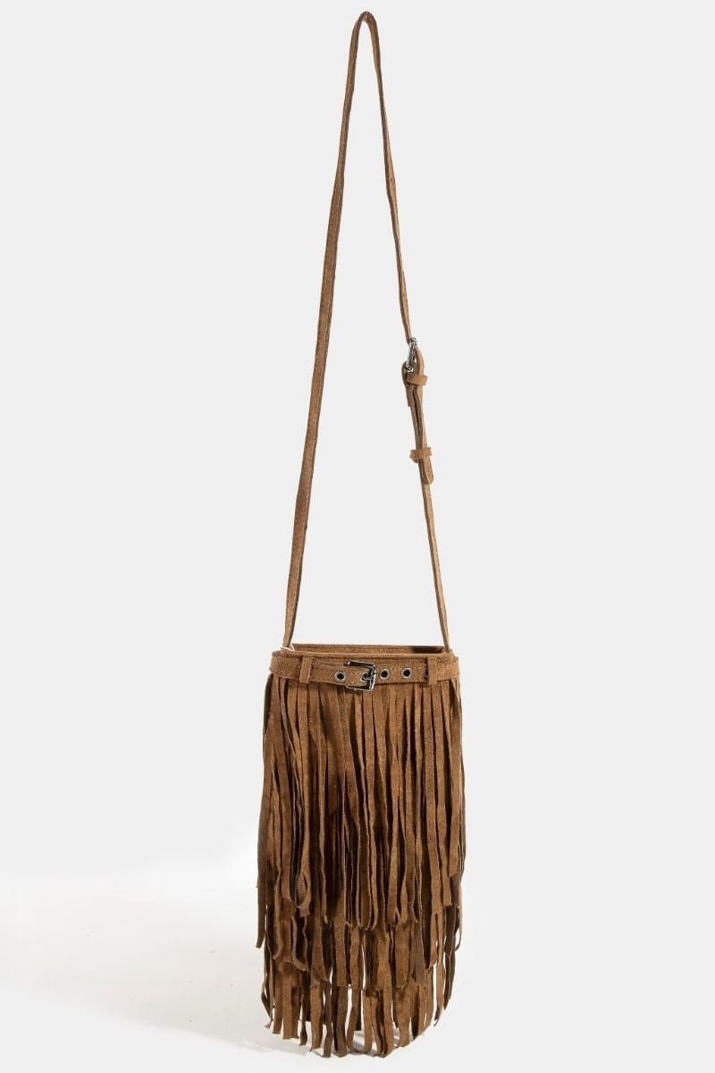 Roaming Travelers Handbags Long Fringe Bucket Shoulder Bag | Dark Brown