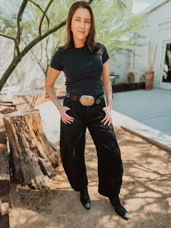 Roaming Travelers We The Free Good Luck Mid-Rise Barrel Jeans available in Joshua Tree at JT Trading Post