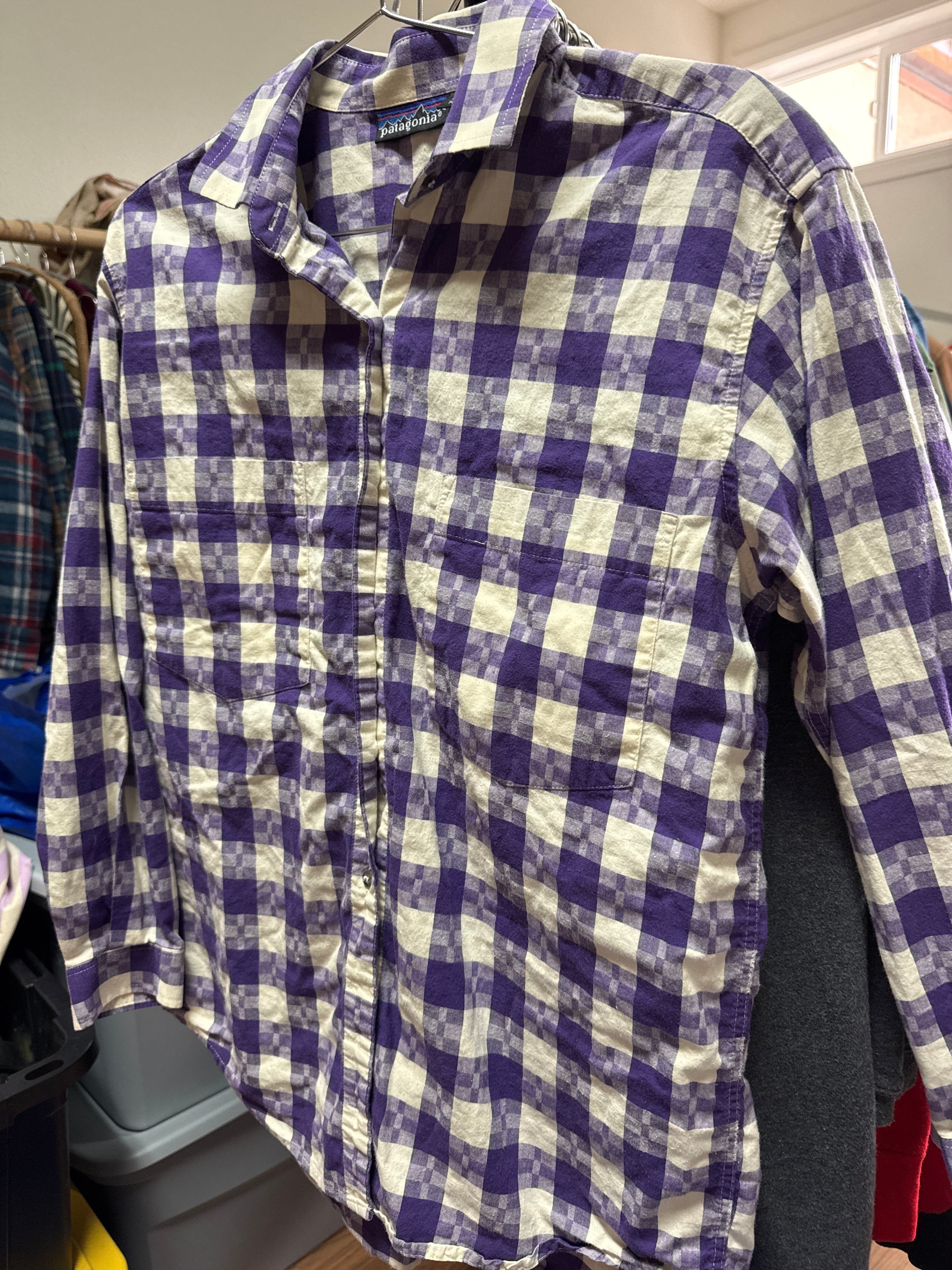Venus Of The Desert 80s Patagonia Purple Checker LS available in Joshua Tree at JT Trading Post