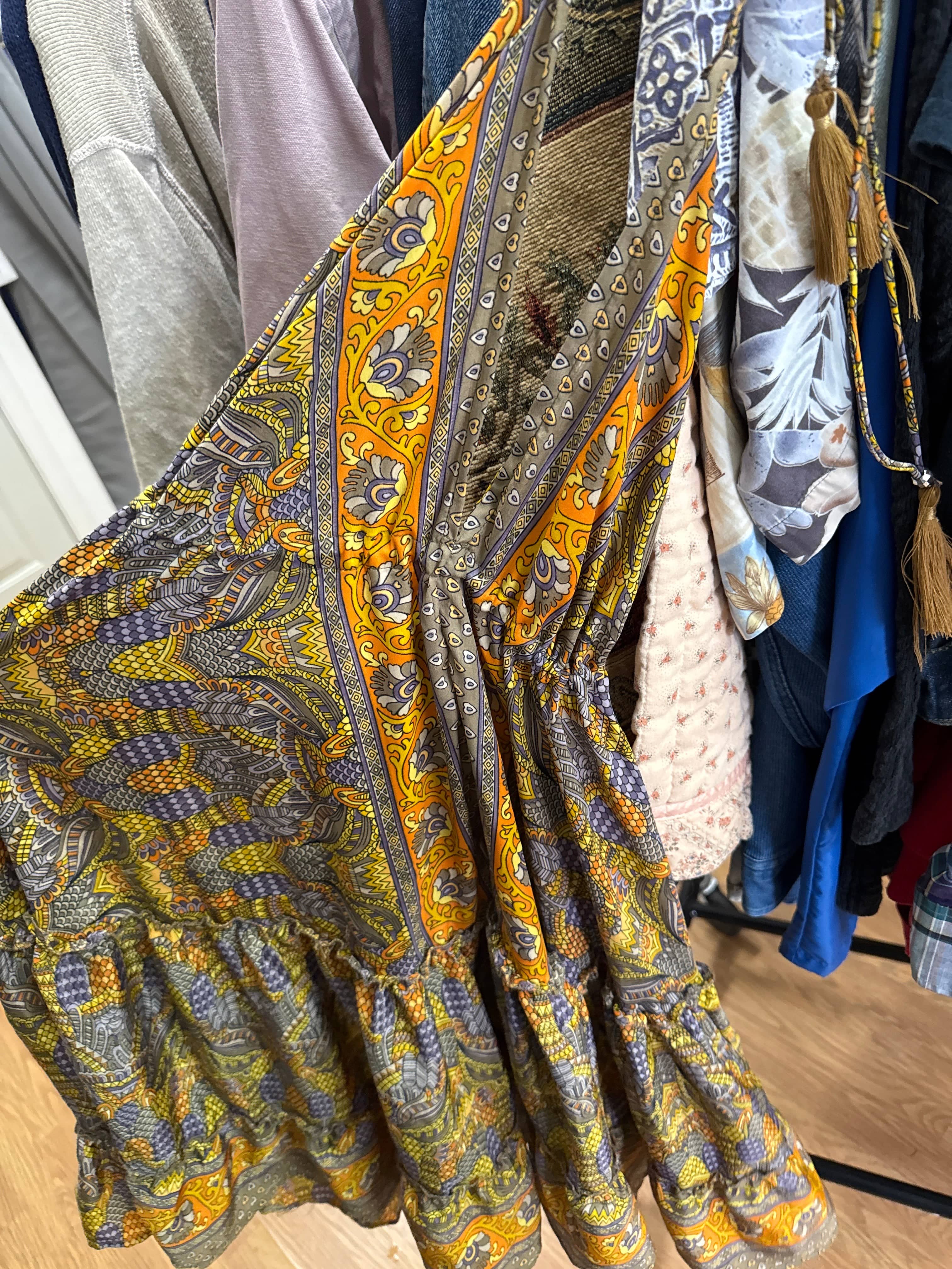 Venus Of The Desert Vtg Orange Silk Pattern Sundress available in Joshua Tree at JT Trading Post