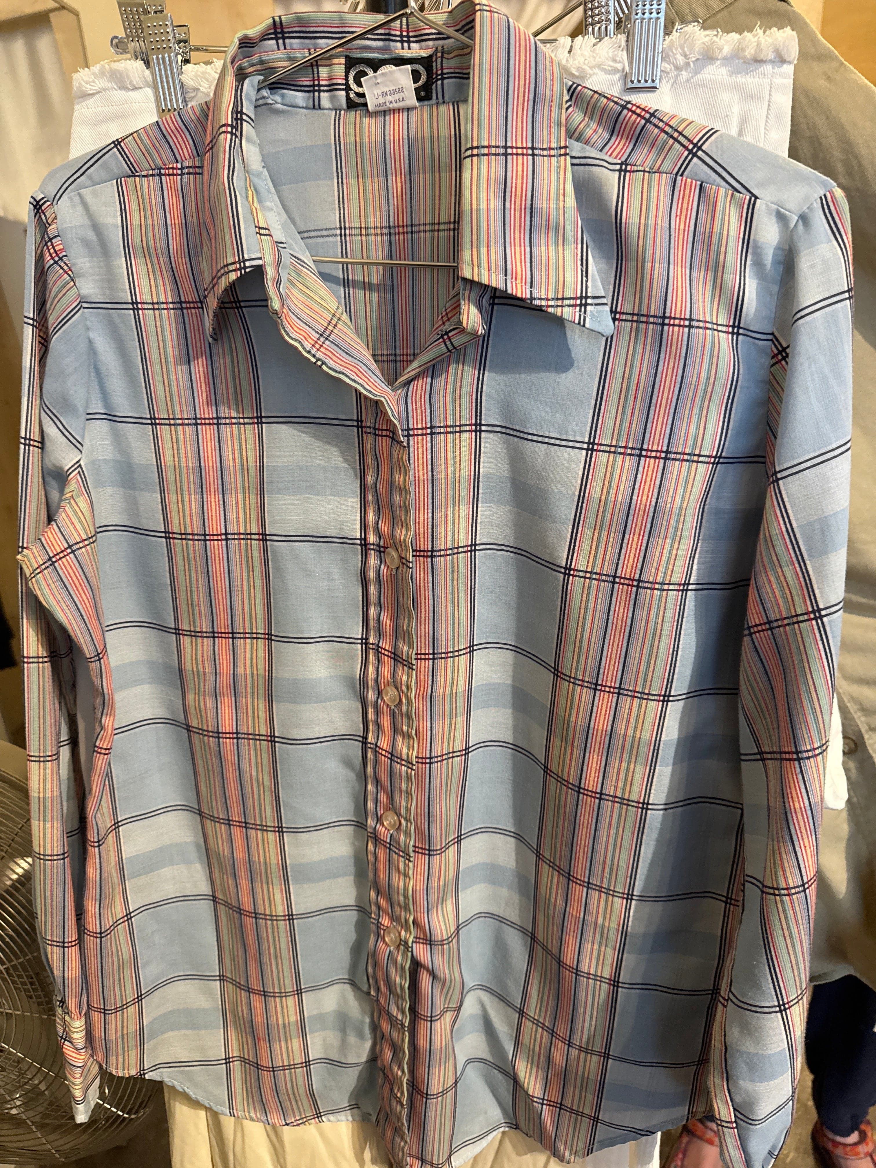 Venus Of The Desert 70s GAP Blue Plaid LS available in Joshua Tree at JT Trading Post