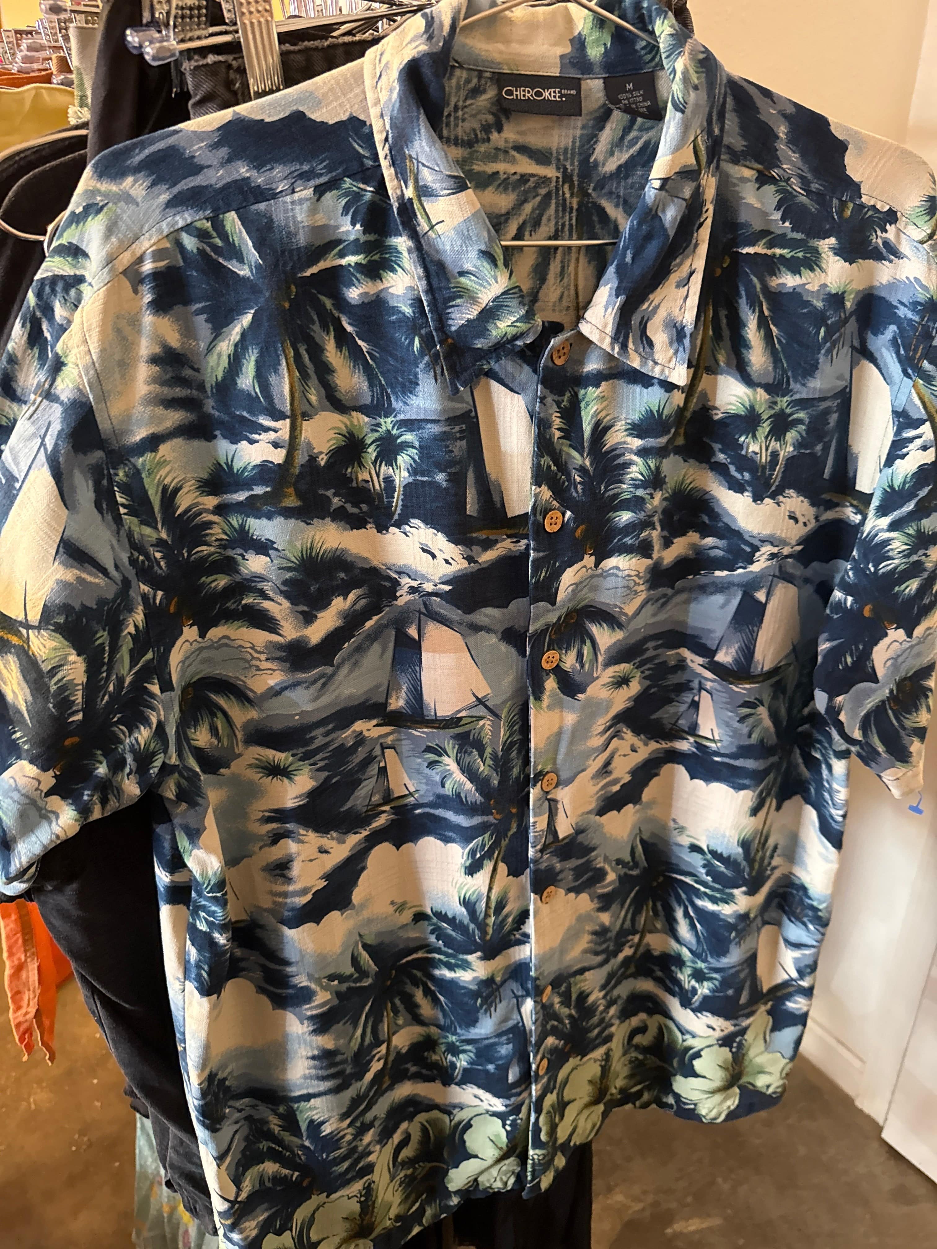 Venus Of The Desert 90s Cherokee Silk Blue Hawaiian Shirt available in Joshua Tree at JT Trading Post