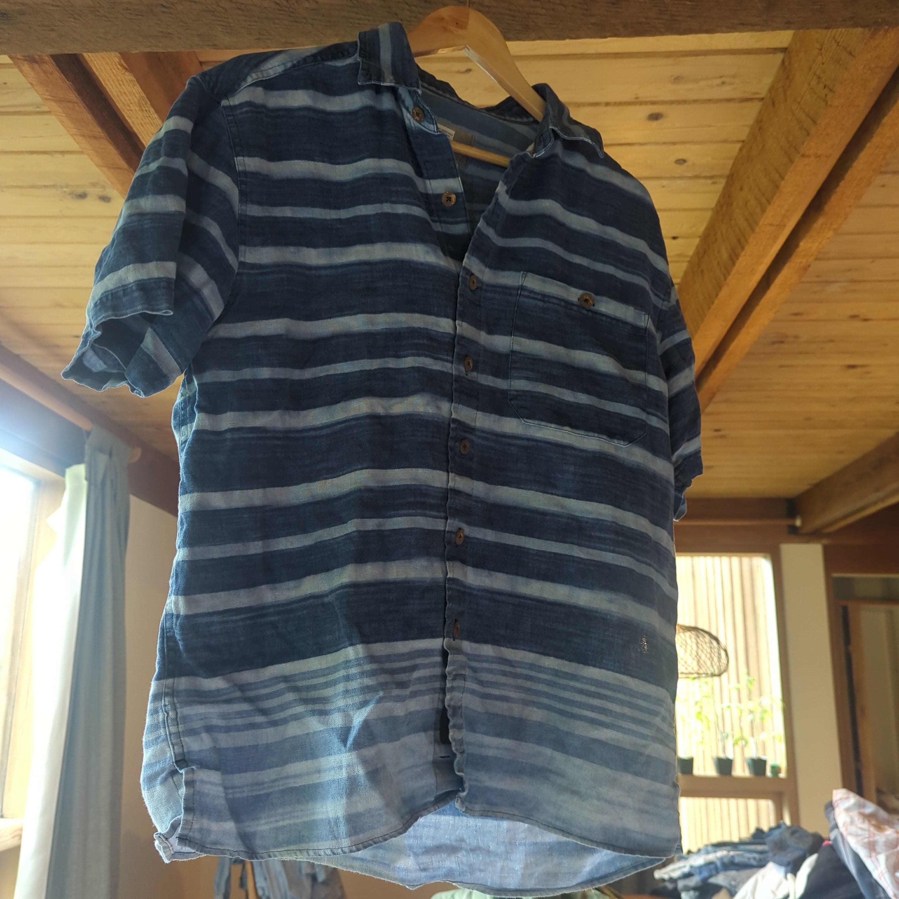 Venus Of The Desert Blue Striped Linen Shirt available in Joshua Tree at JT Trading Post