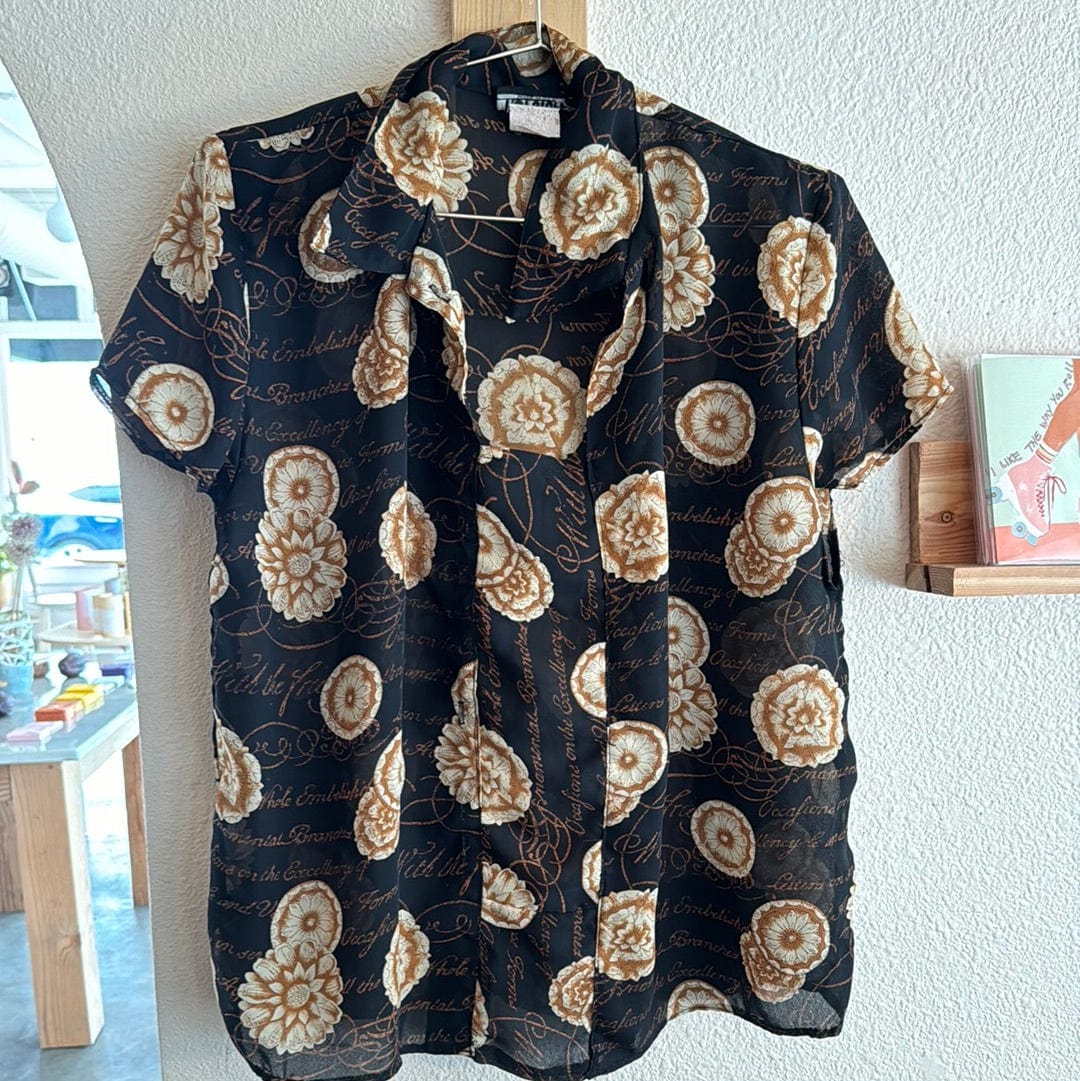 Venus Of The Desert VTG USA Hot Stuff Floral Script Blouse available in Joshua Tree at JT Trading Post