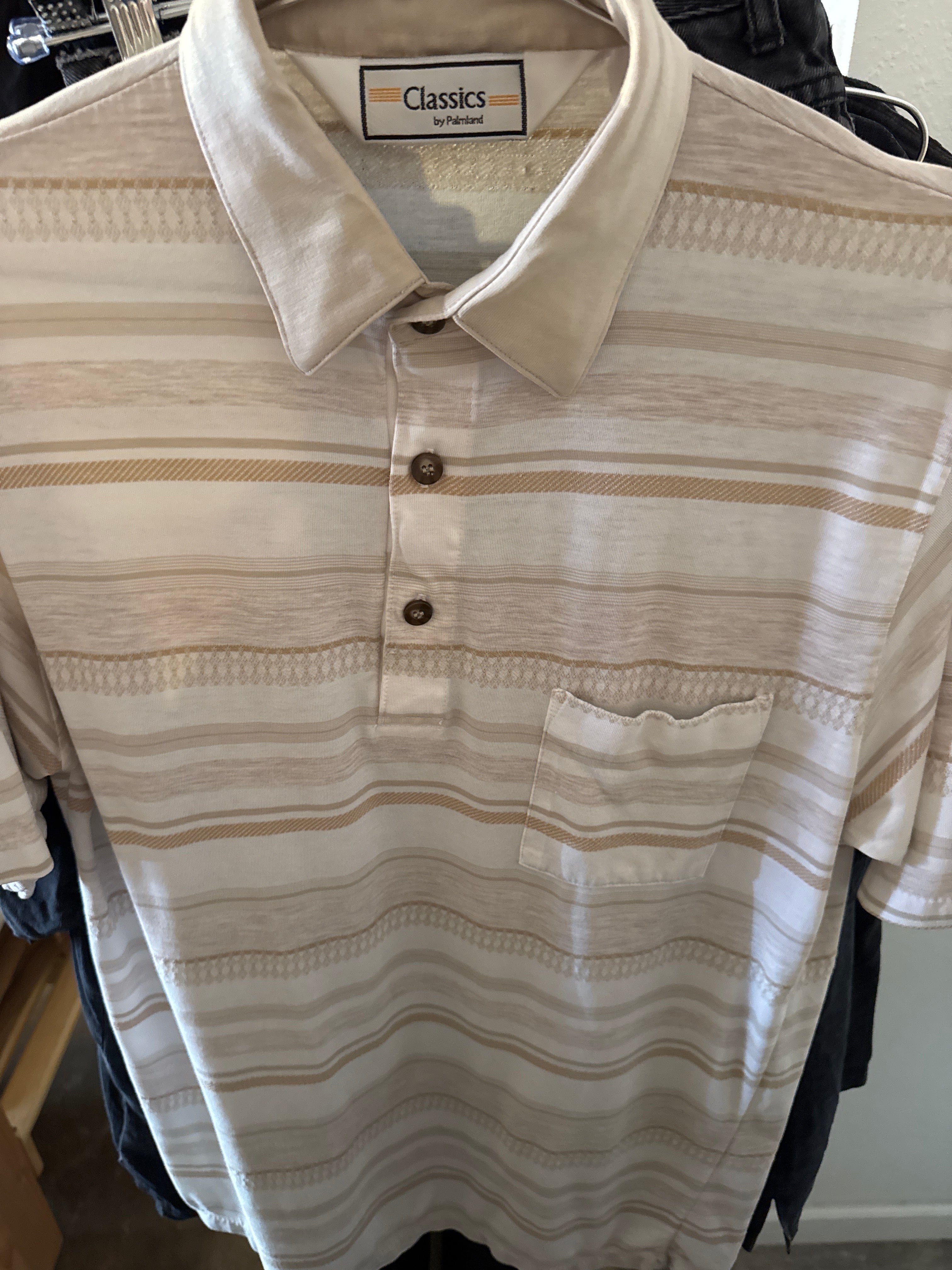 Venus Of The Desert VTG Classics Brown Striped Polo available in Joshua Tree at JT Trading Post