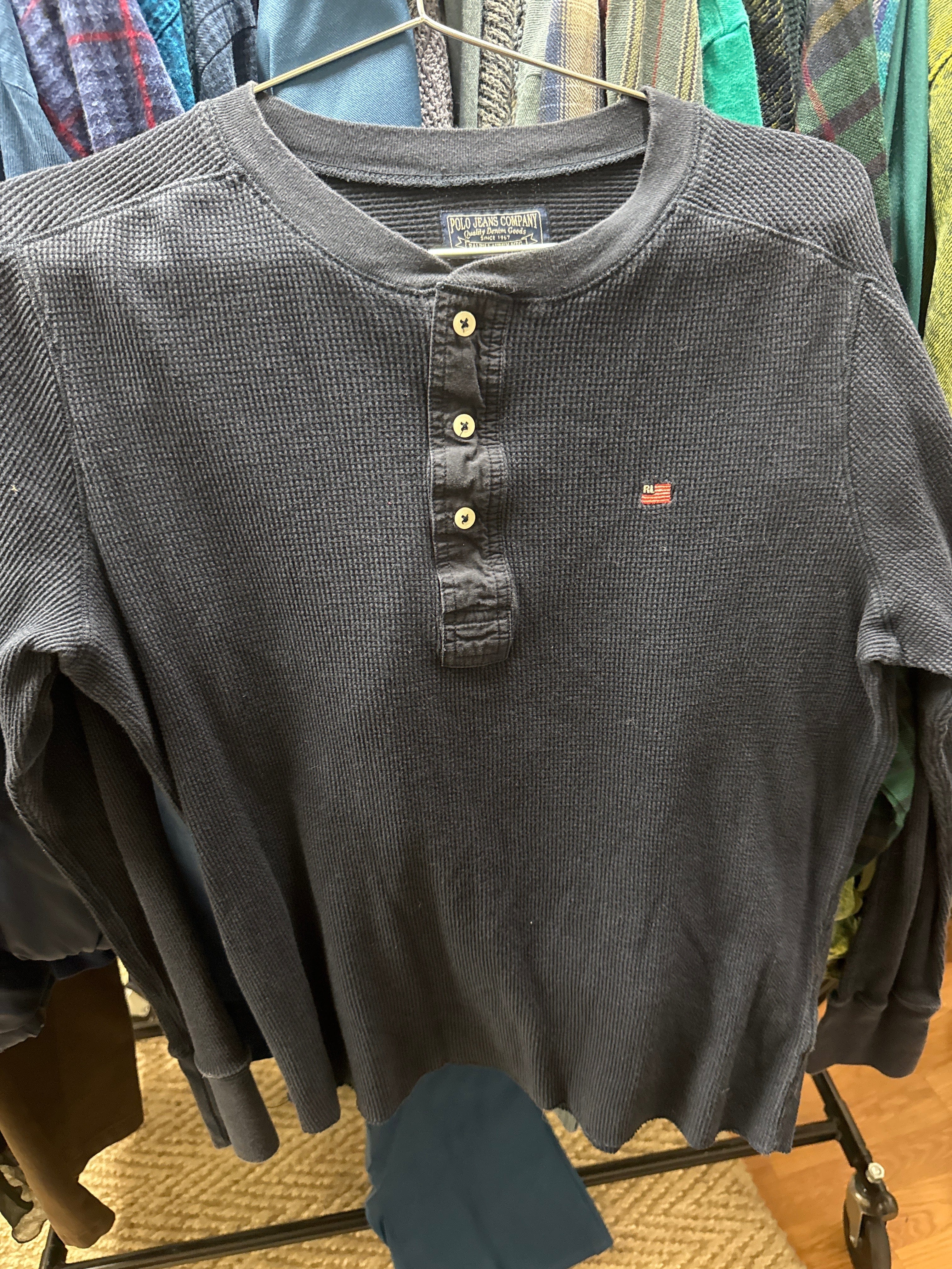 Venus Of The Desert VTG Polo Navy Flannel Henley available in Joshua Tree at JT Trading Post