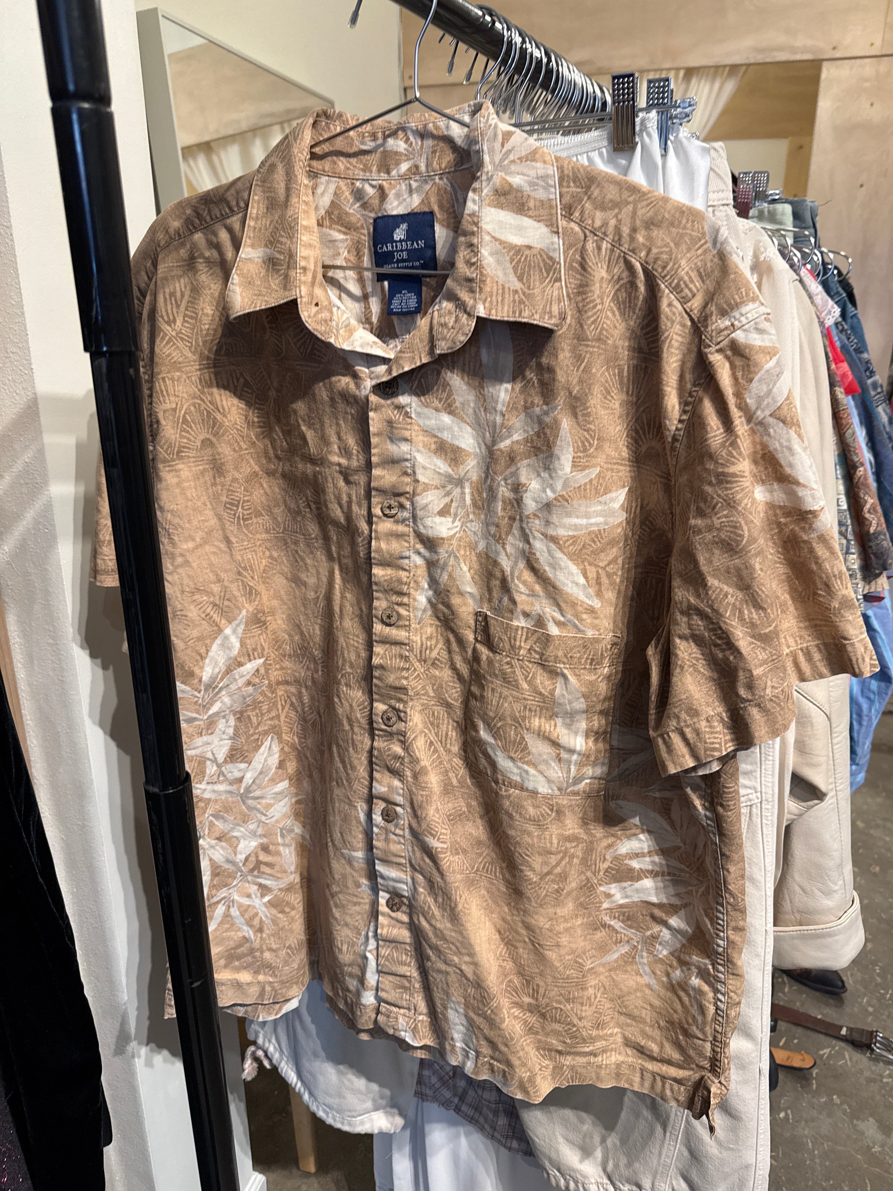 Venus Of The Desert VTG Linen Cotton Brown Hawaiian SS available in Joshua Tree at JT Trading Post