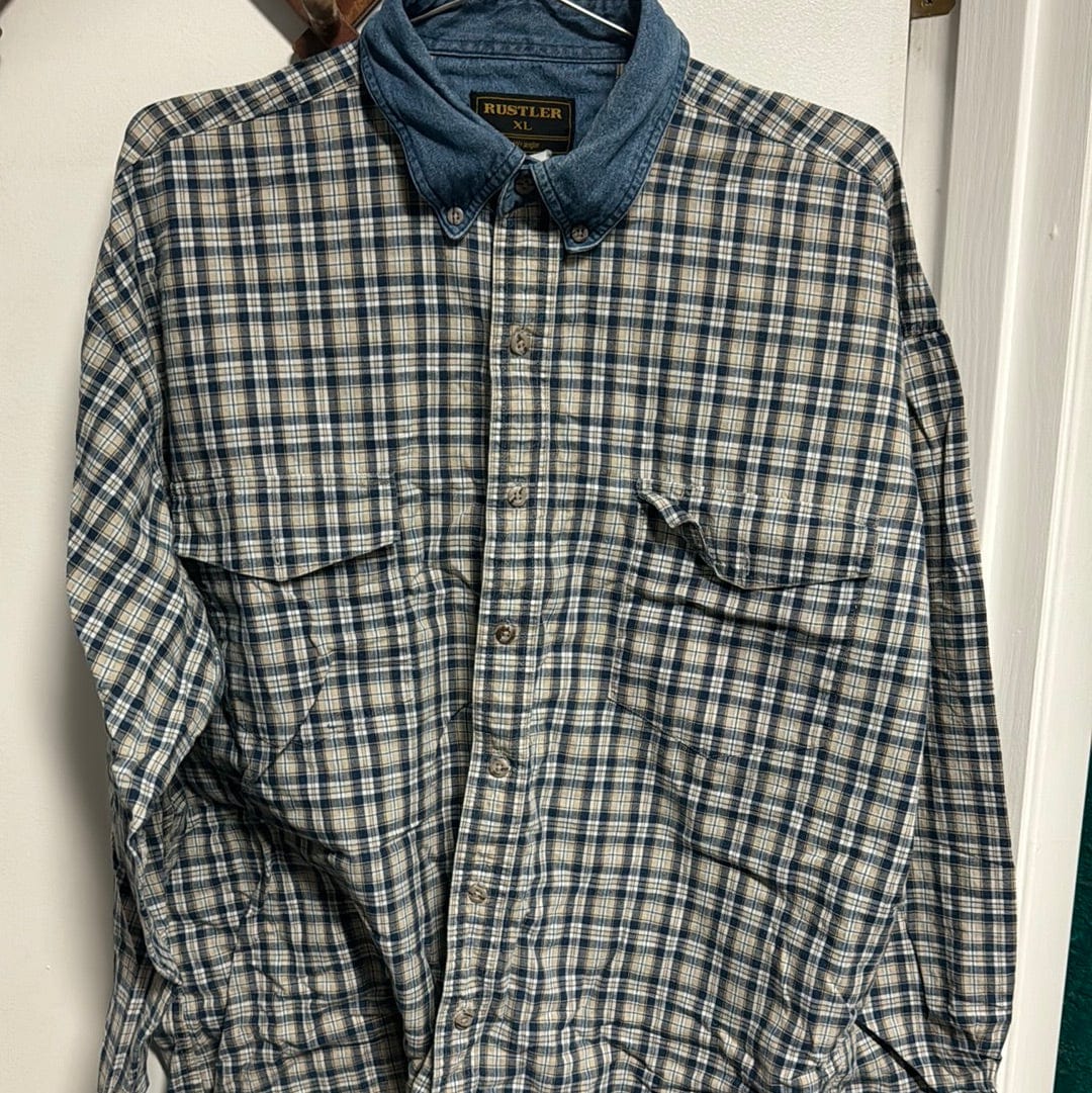 Venus Of The Desert VTG Rustler Denim Collar Plaid LS available in Joshua Tree at JT Trading Post