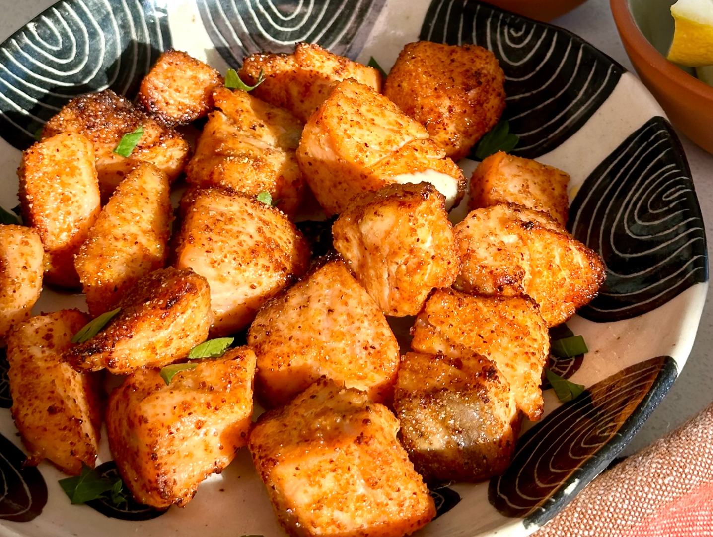 Air Fryer Salmon Bites w Honey Mustard Aioli