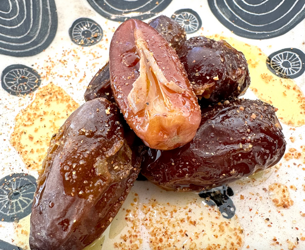 Poached Dates with Olive Oil and Desert Dust Sprinkle