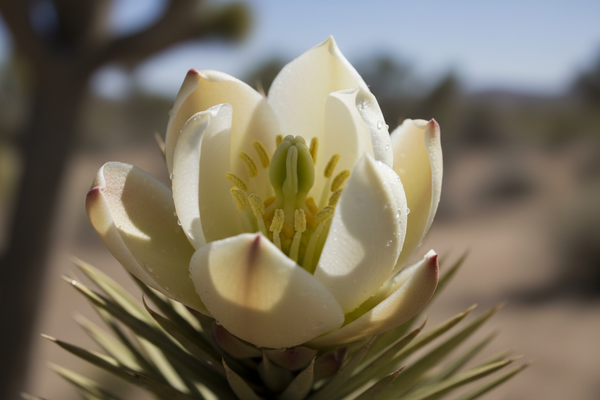 Close-up of a Joshua tree flower bloom in the high desert of Joshua Tree National Park