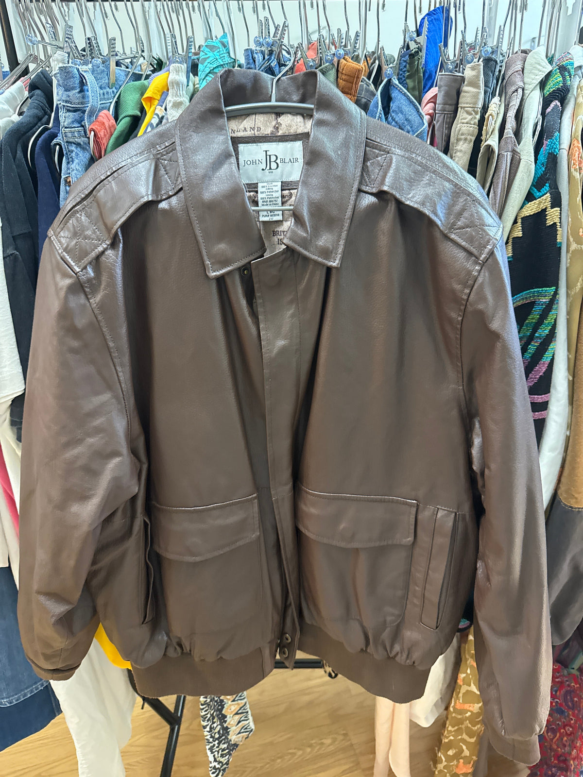 Vtg John Blair Brown Leather Bomber