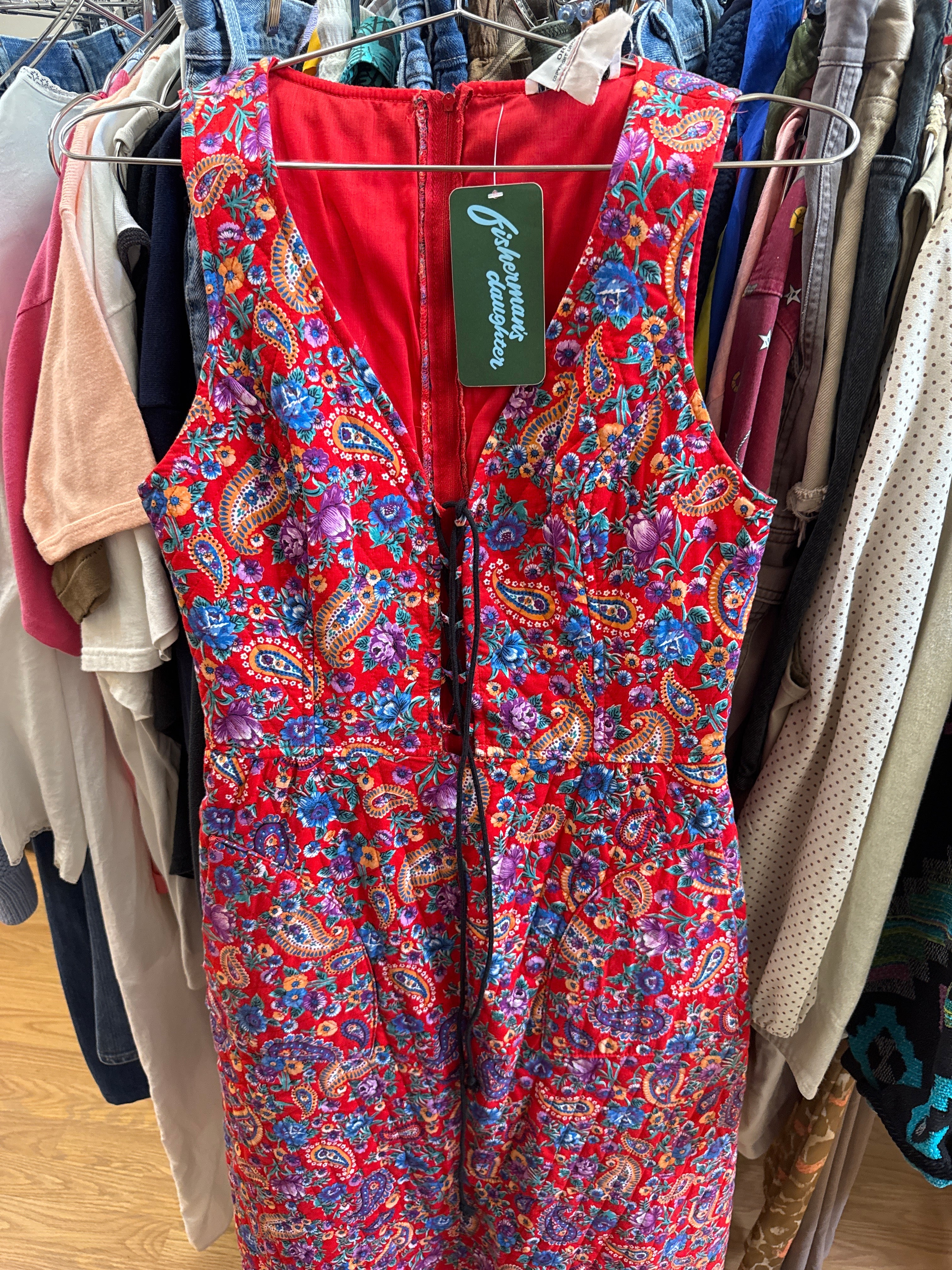 Vtg Lanz Paisley Quilted Maxi Dress