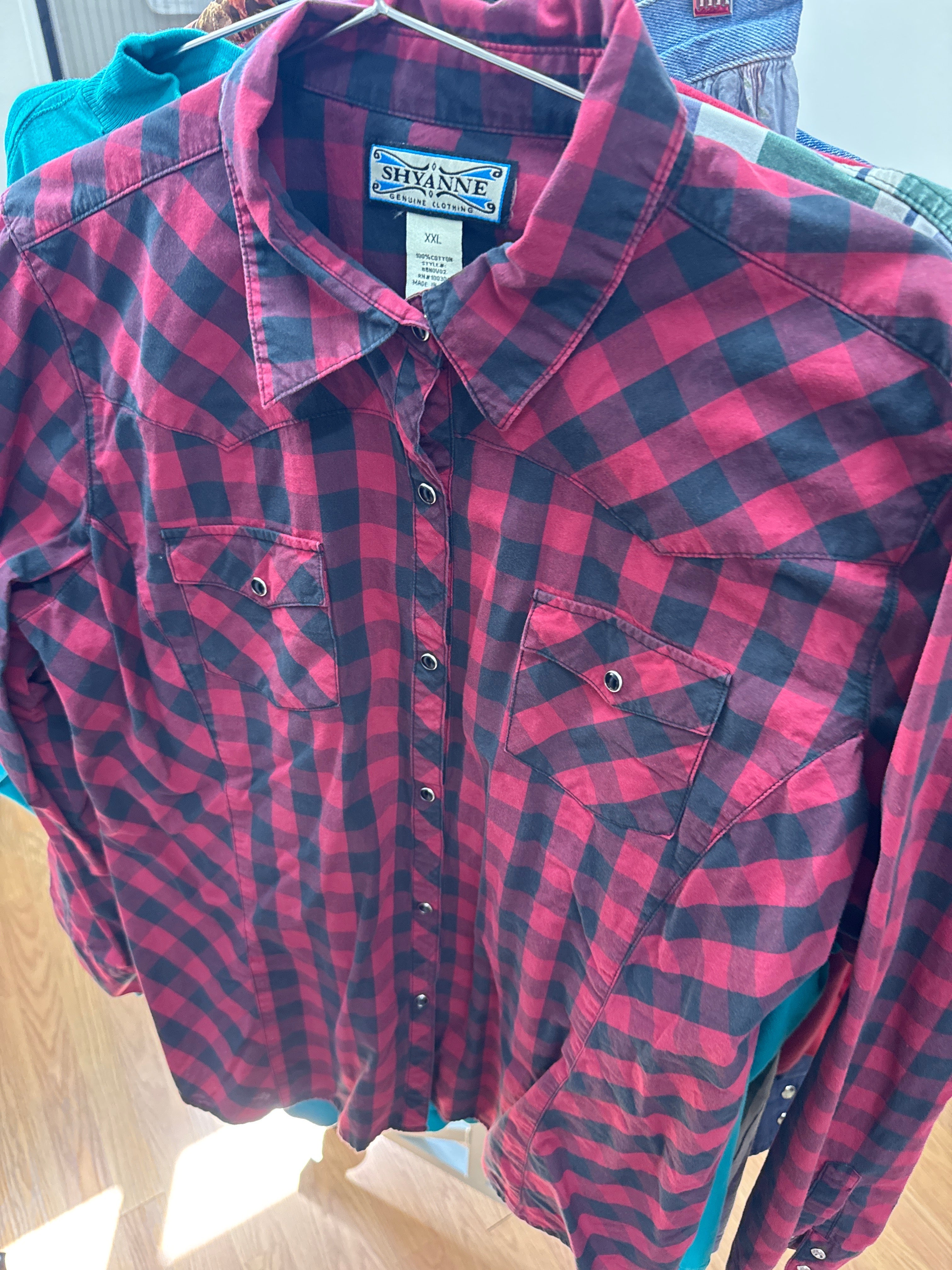 Vtg USA Cotton Buffalo Check Snaps