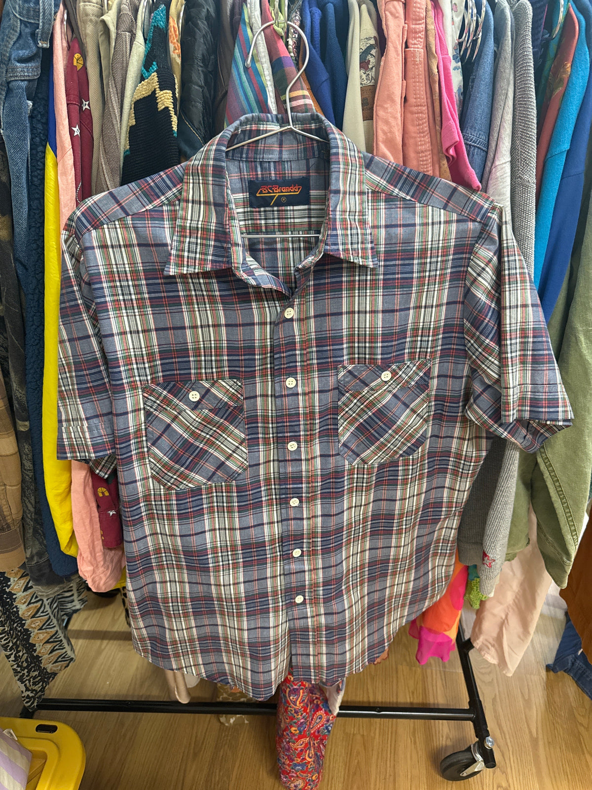 Vtg BC Brandd Blue Plaid Button Up