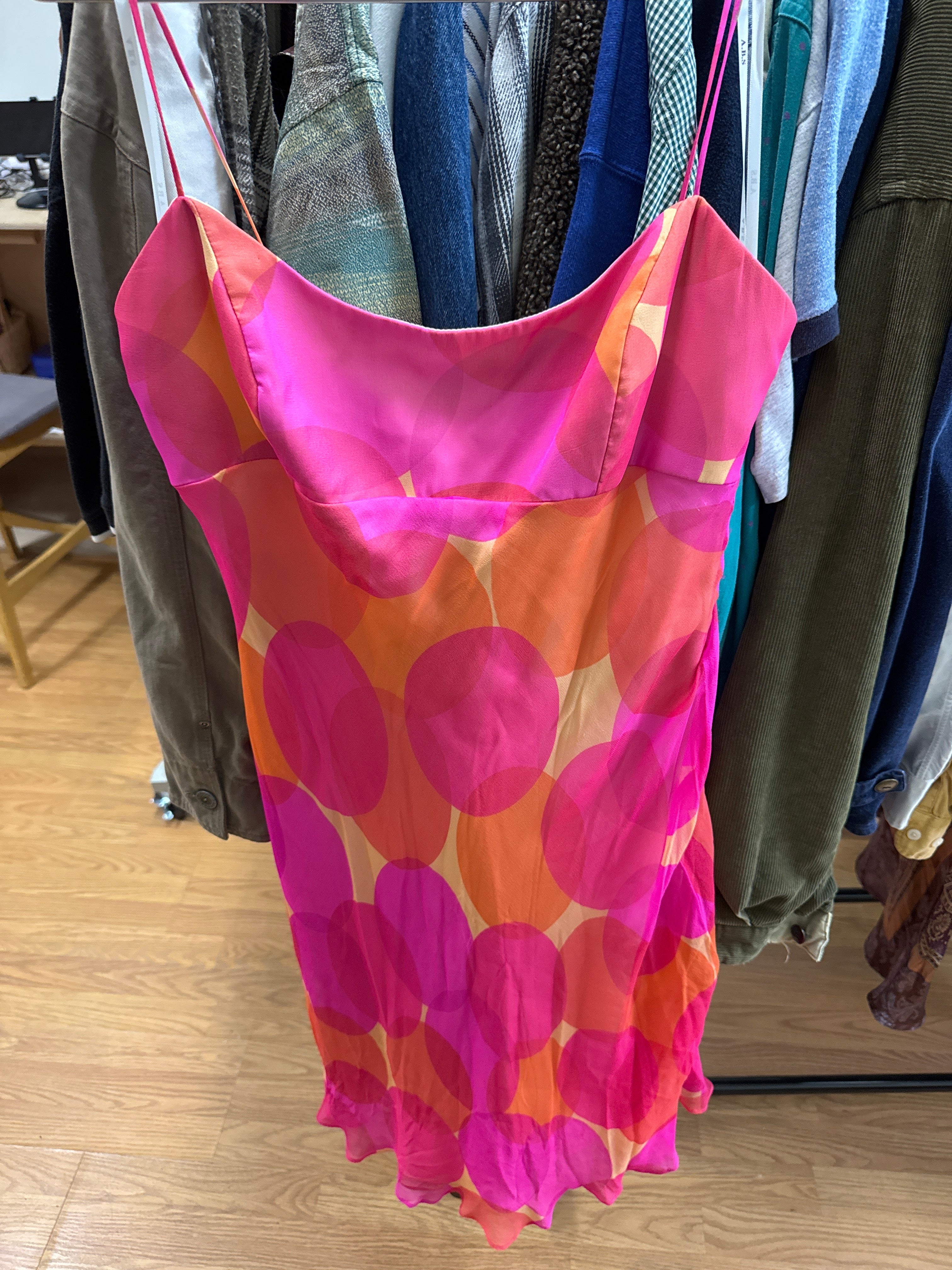Vtg silk USA Pink Orange Dress