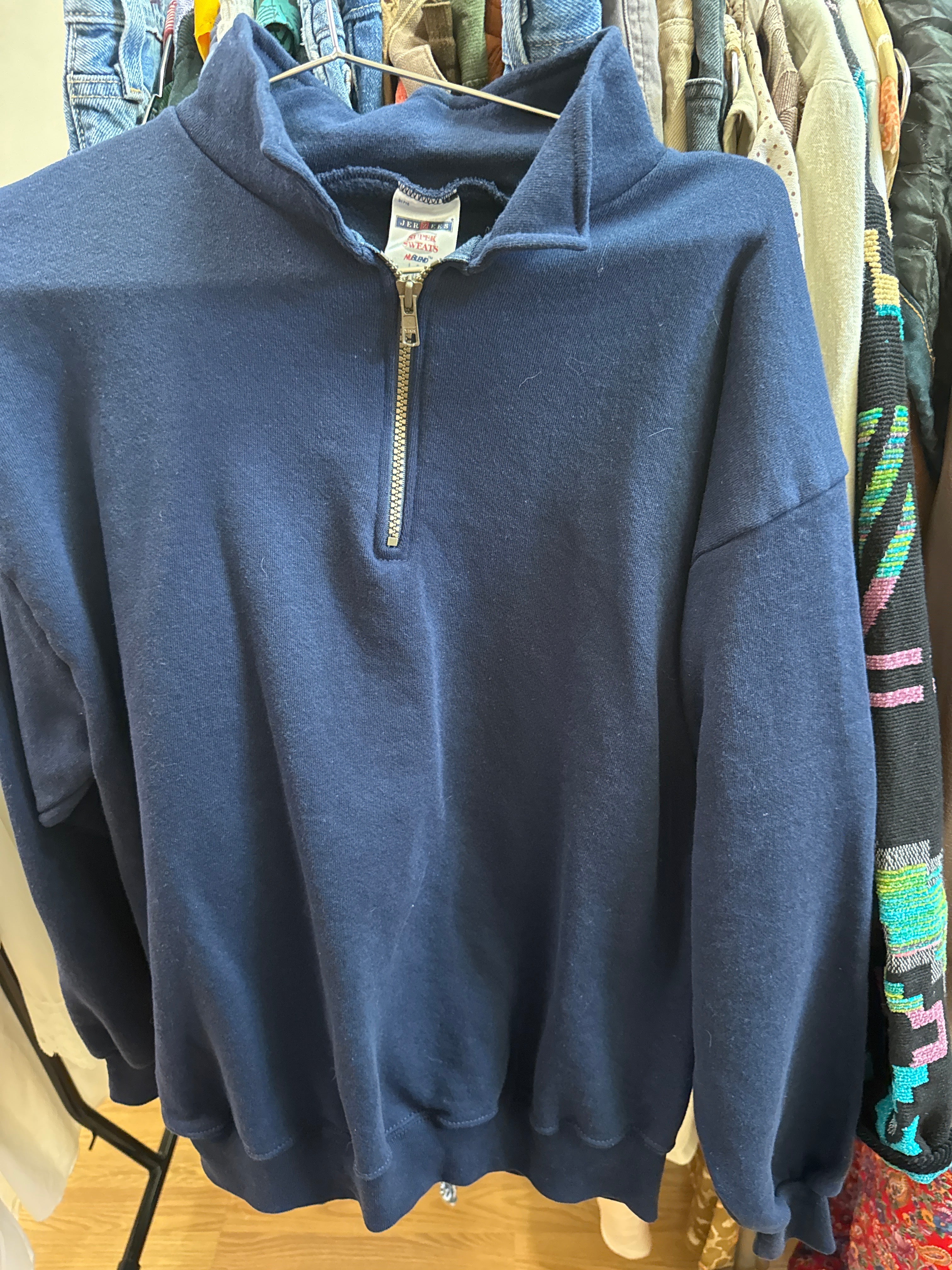 Vtg Jerzees Navy 1/4 Zip