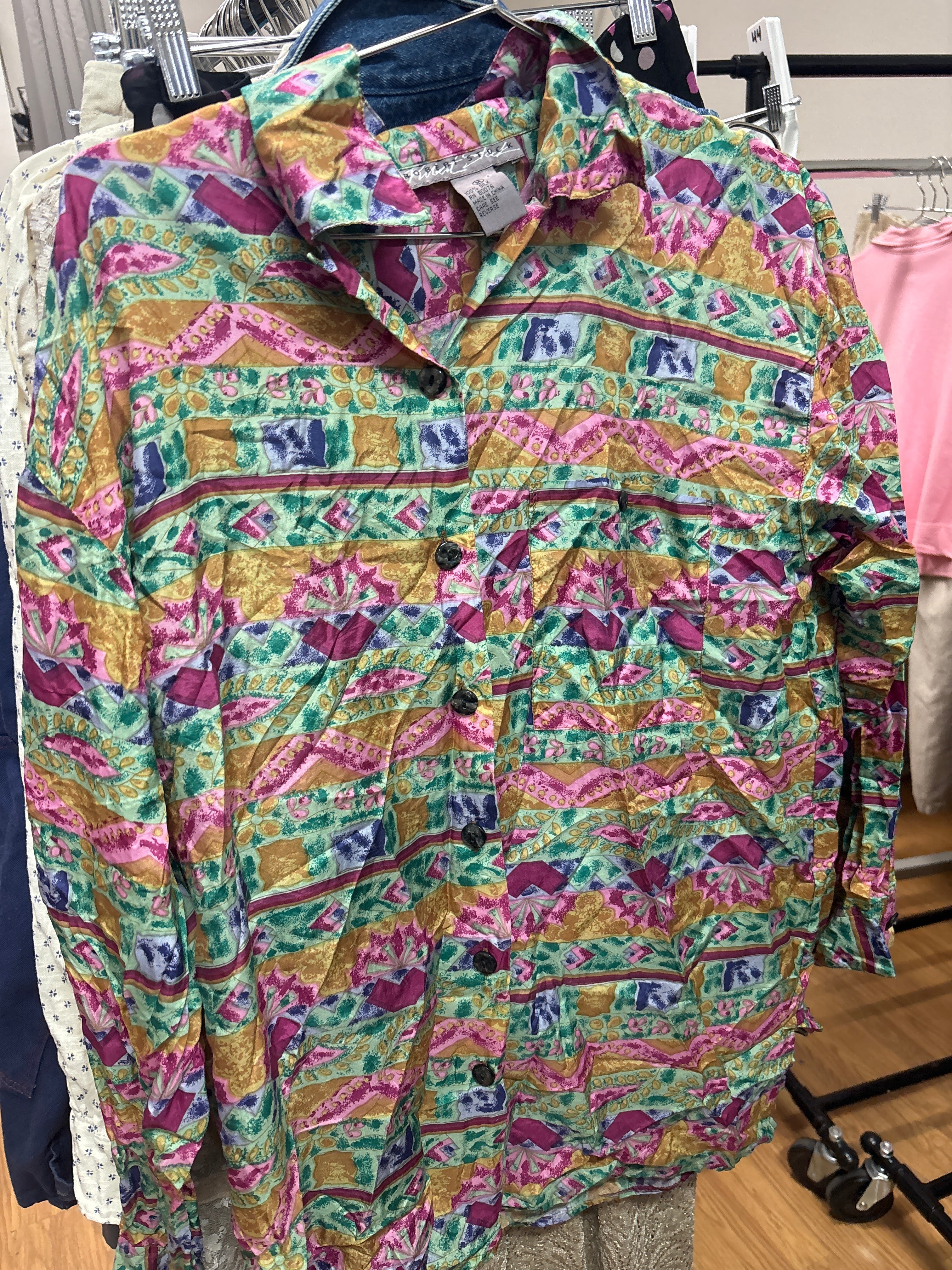 Vtg Robert stock silk print blouse