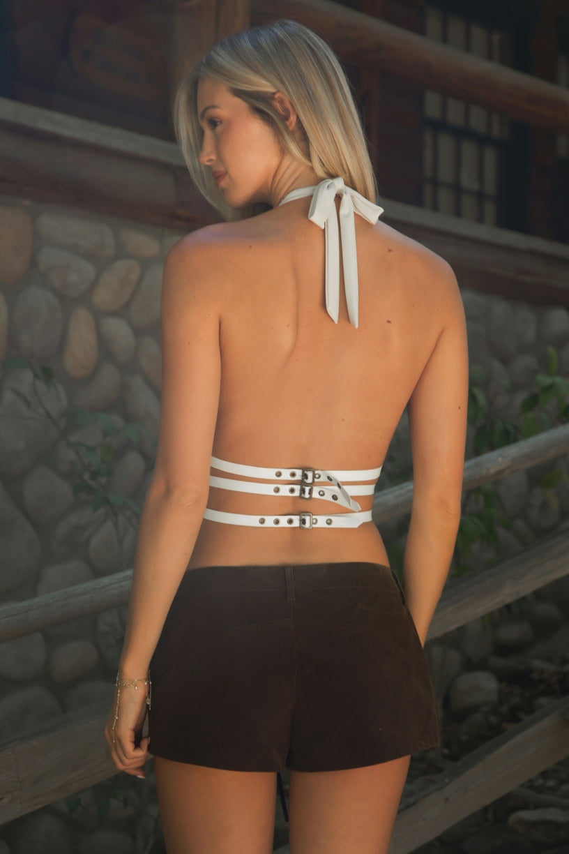 Indie Western Split Front Studded Halter Top