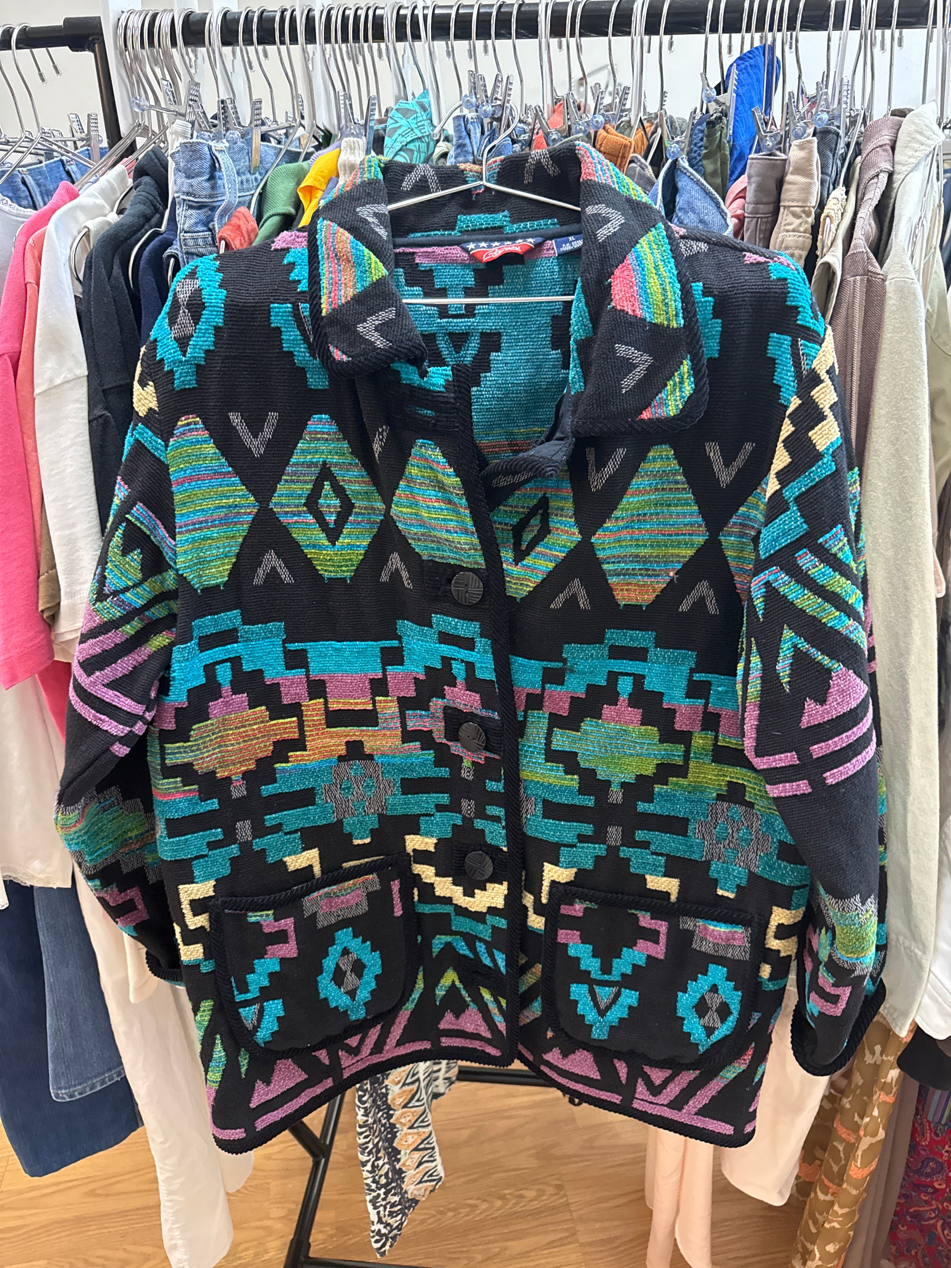 Vtg Cotton Southwestern Aztec Jkt