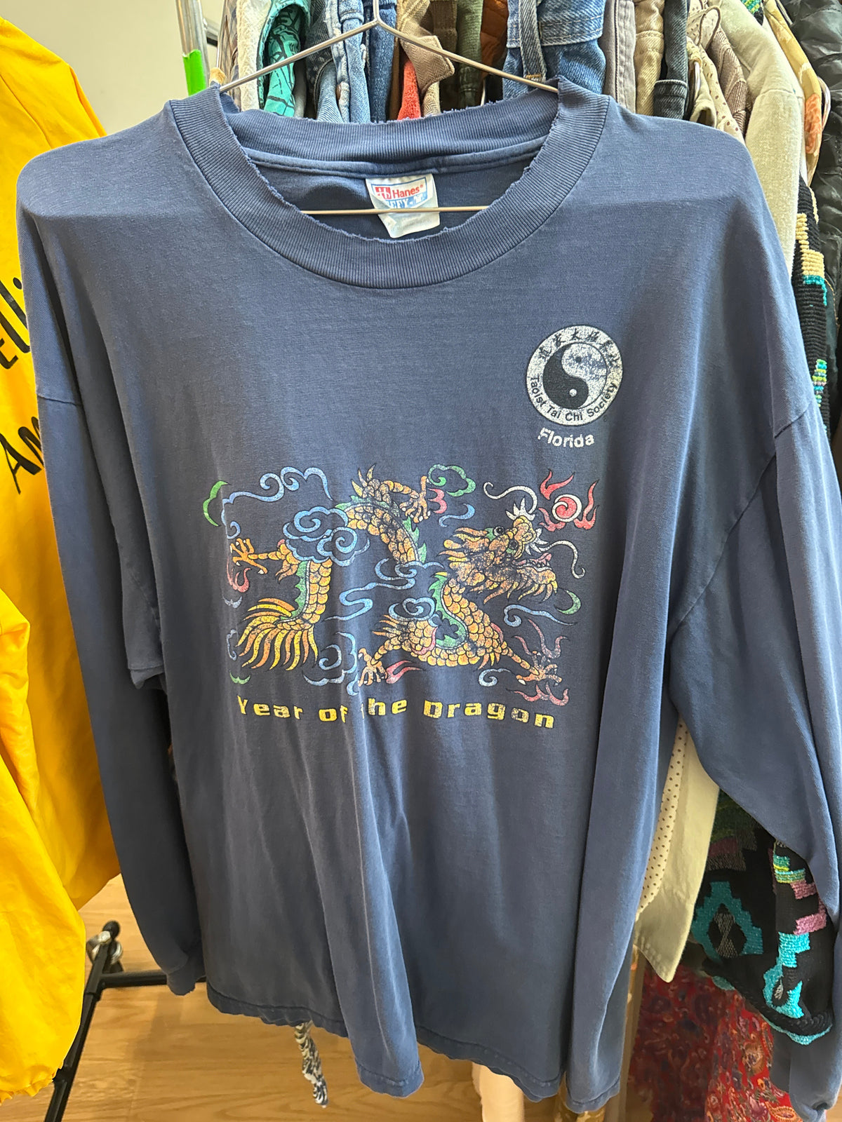 Vtg Worn Cotton Year of the Dragon LS