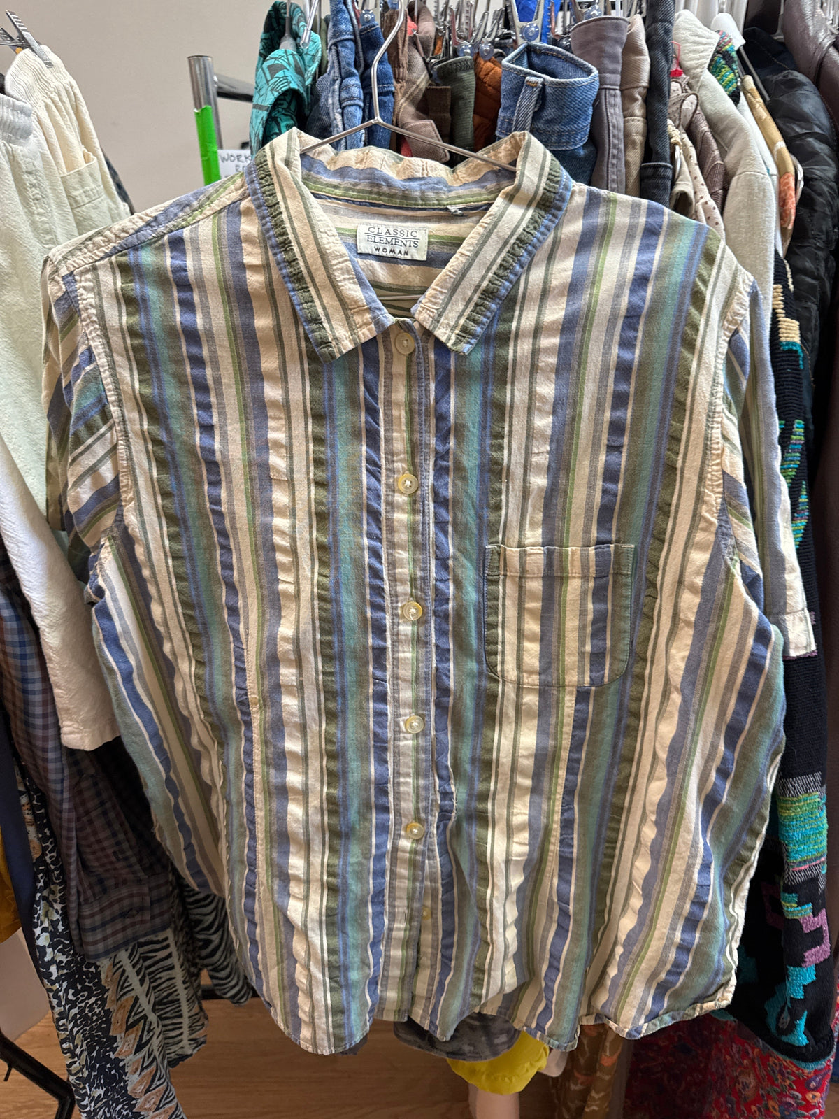 Vtg Classic Blue Grn Stripe SS Shirt