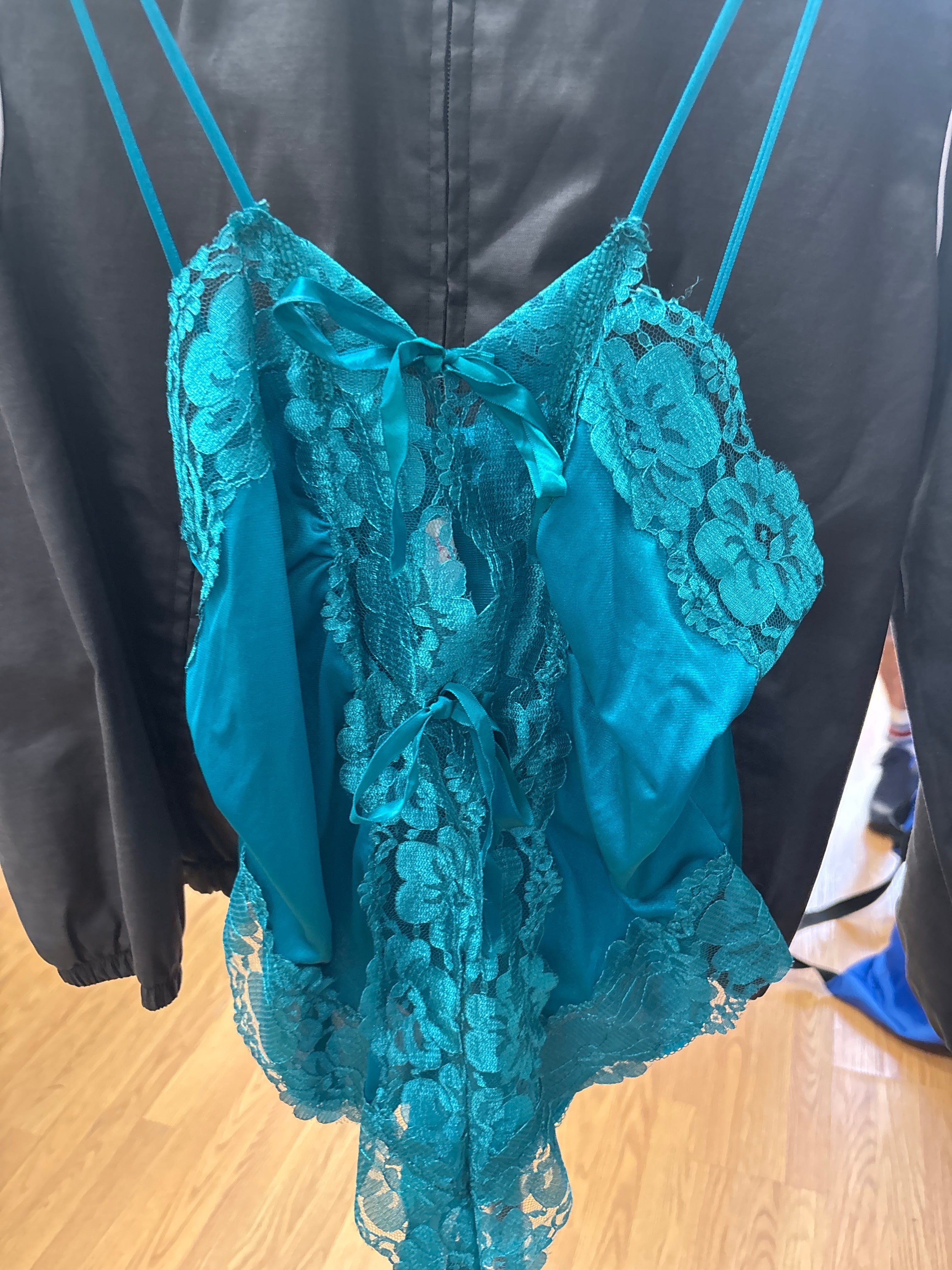 Vtg Alana Gale teal lace teddy