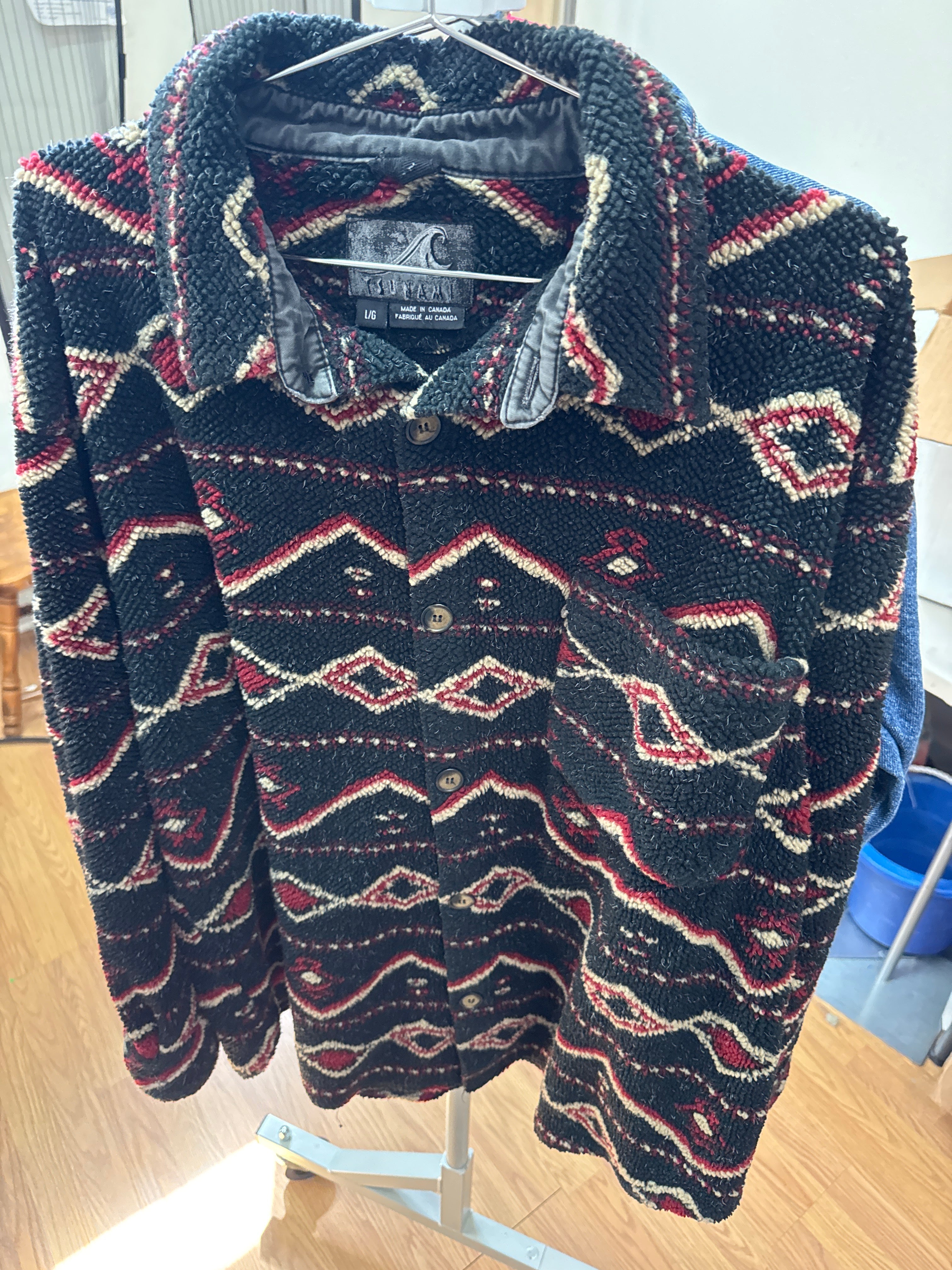 Vtg Blk Southwestern Fleece Coat