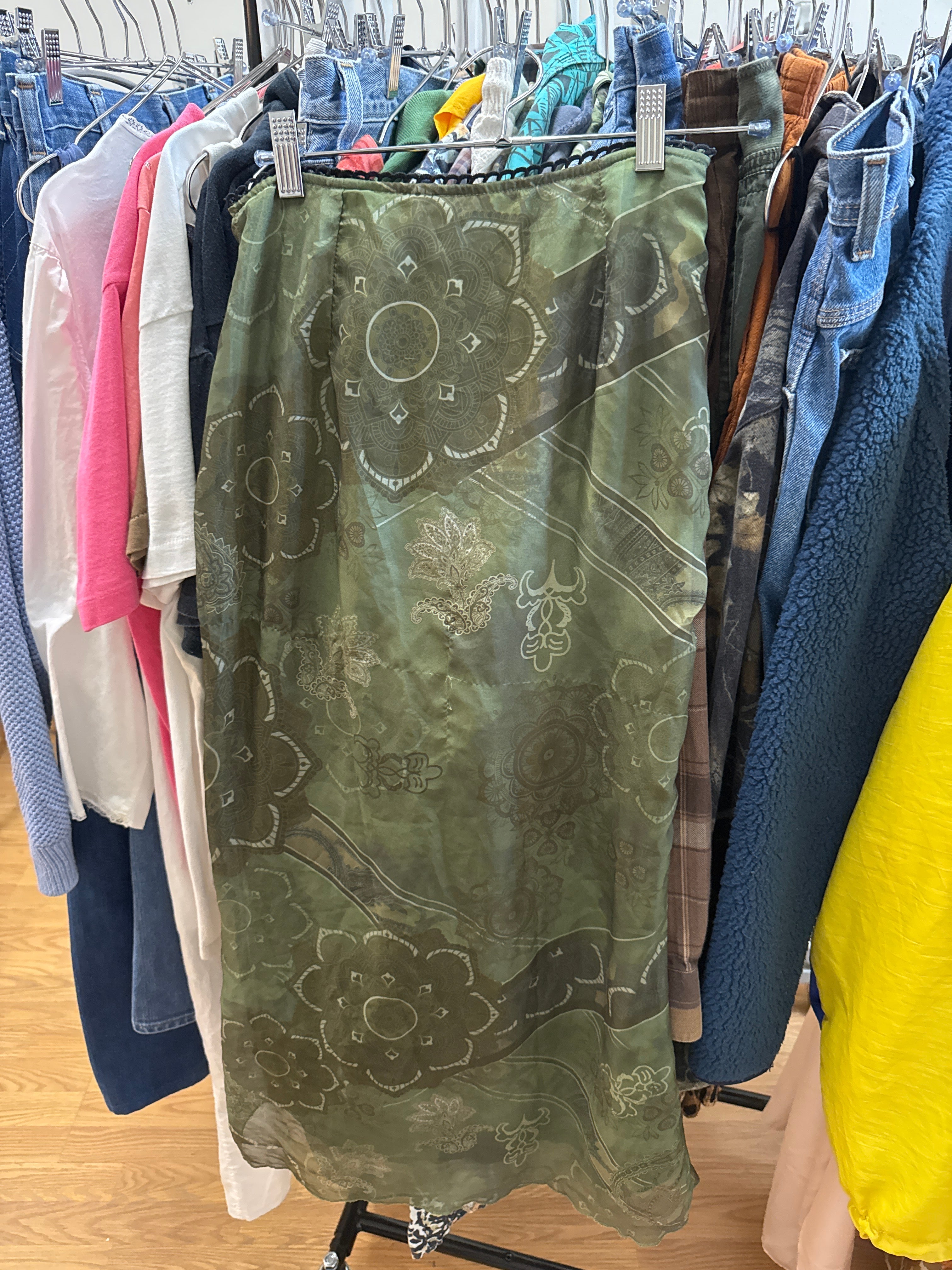 Y2K Green Mandala Maxi Skirt