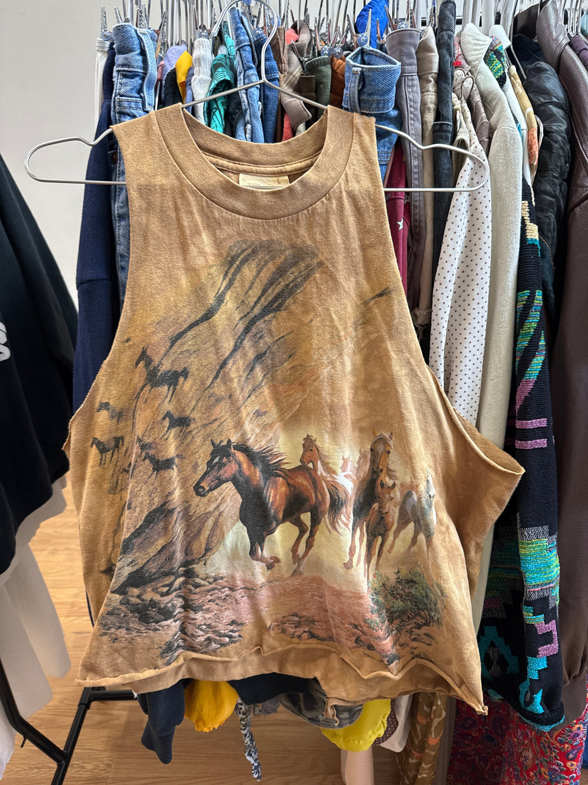Vtg USA Horses Cotton Cutoff Tank