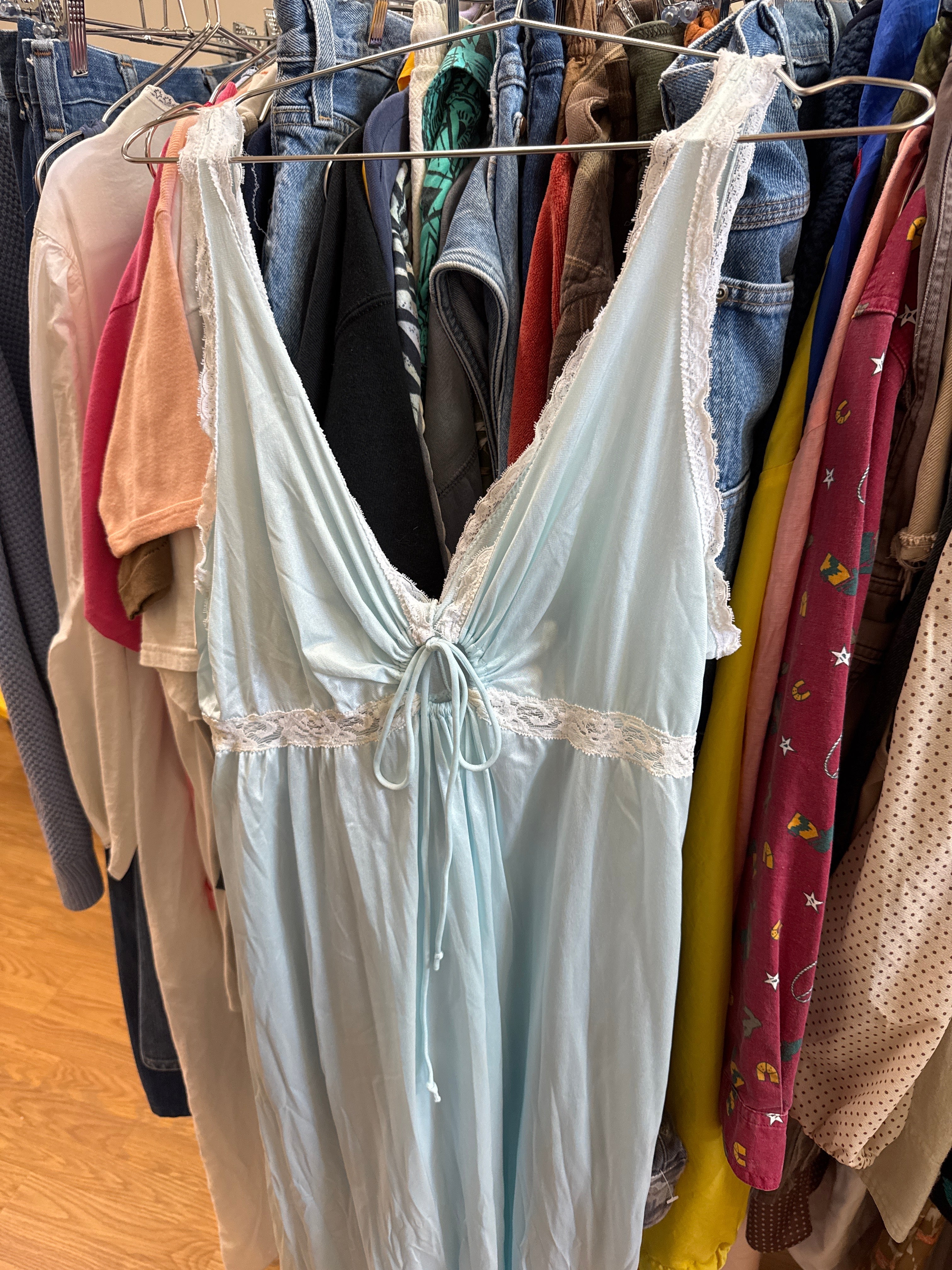Vtg Blue Lace Cutout Nightgown